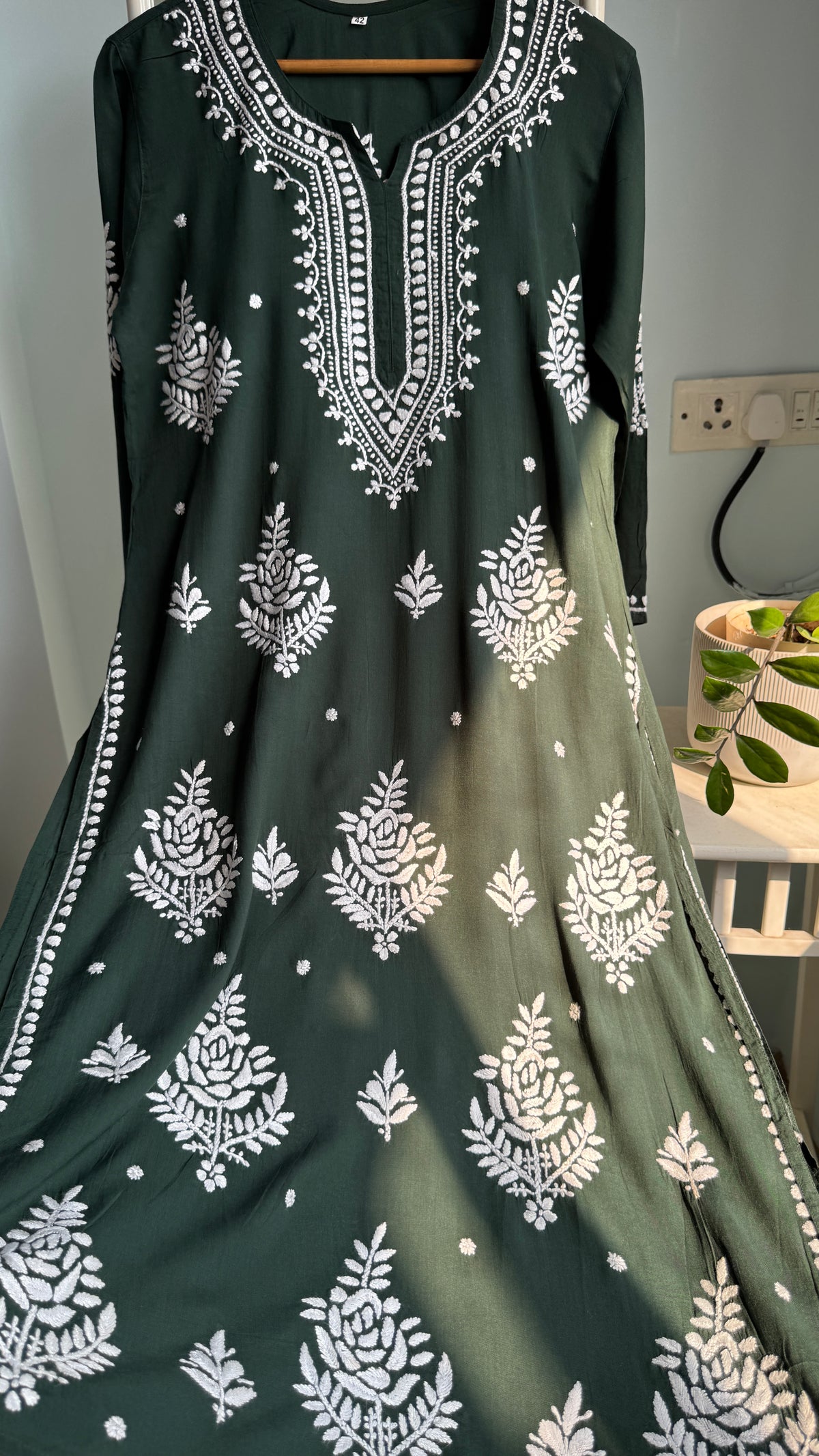 Modal Cotton Chikankari straight Palazzo Set - Green
