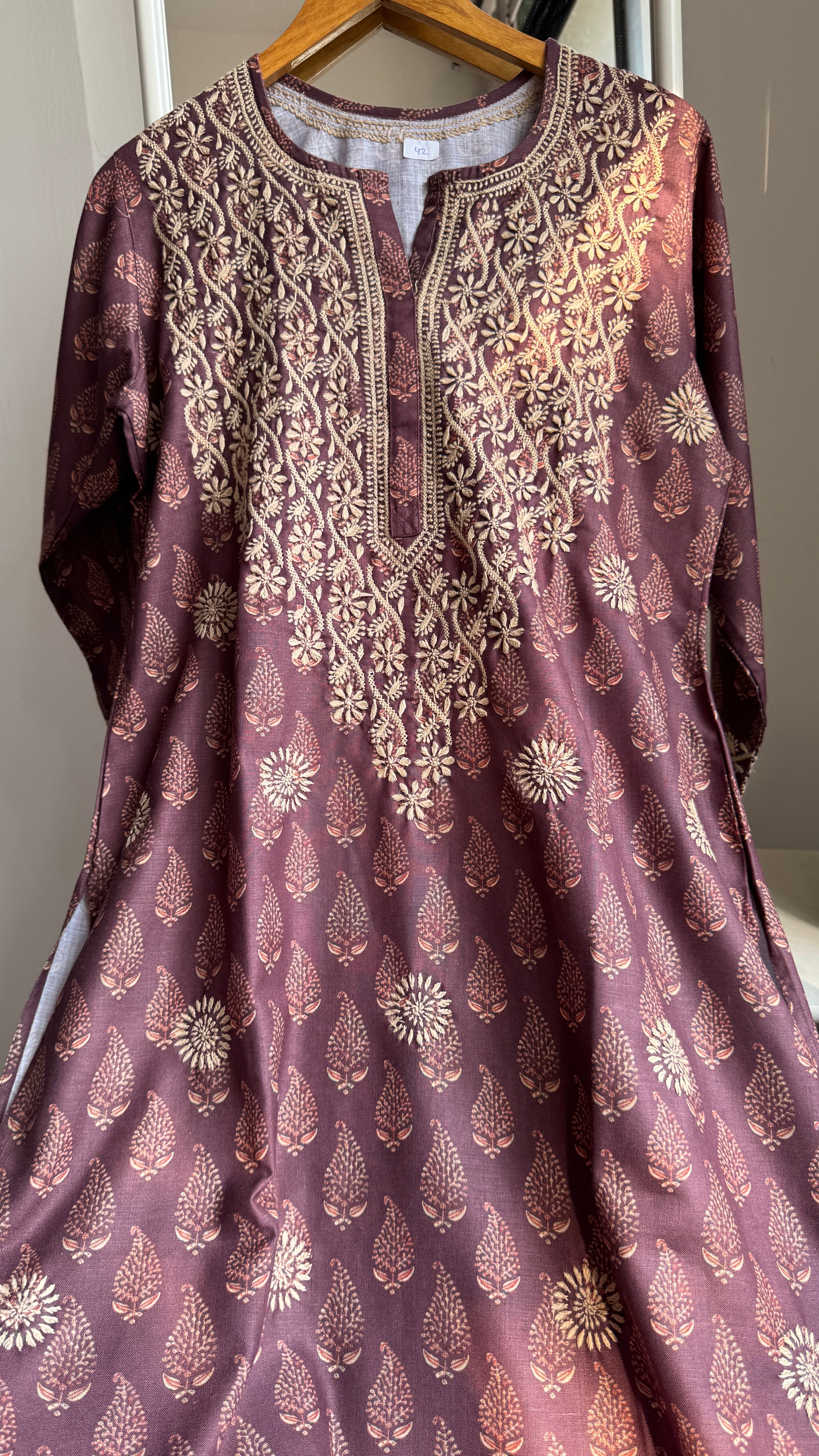 Thick Cotton Printed Chikankari Kurti - Mauve