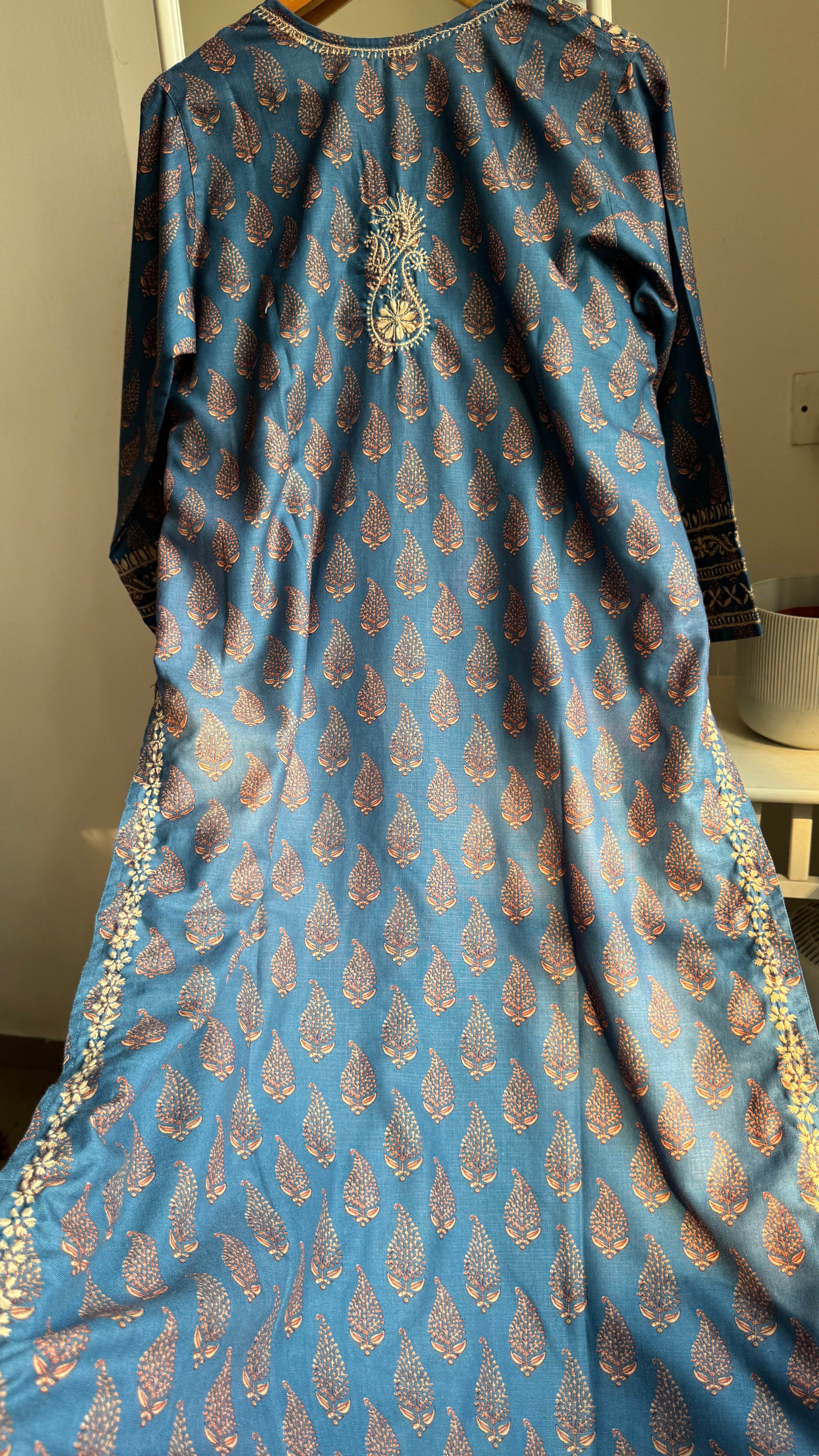 Thick Cotton Printed Chikankari Kurti - Blue