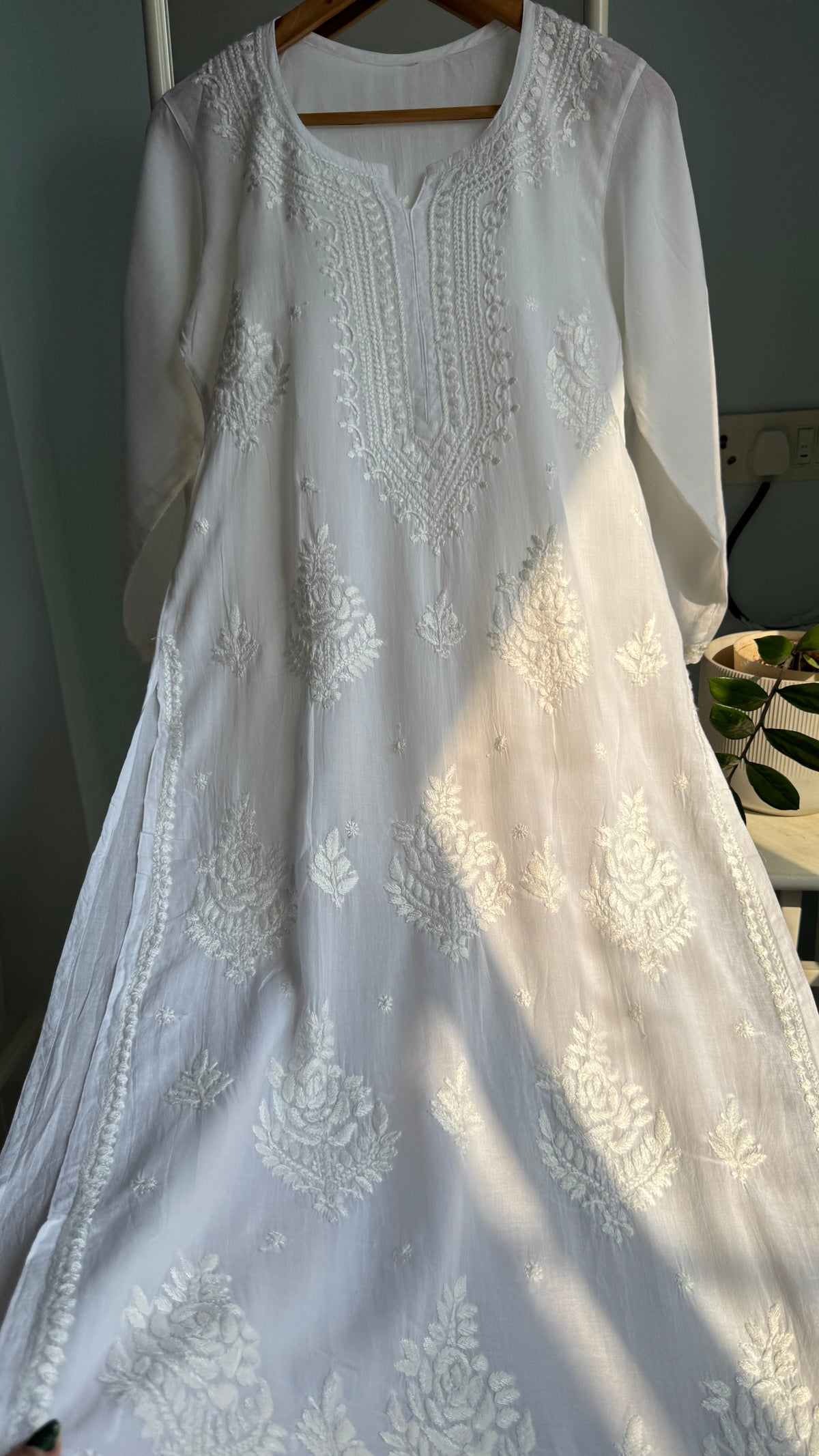 Modal Cotton Chikankari straight Palazzo Set - White
