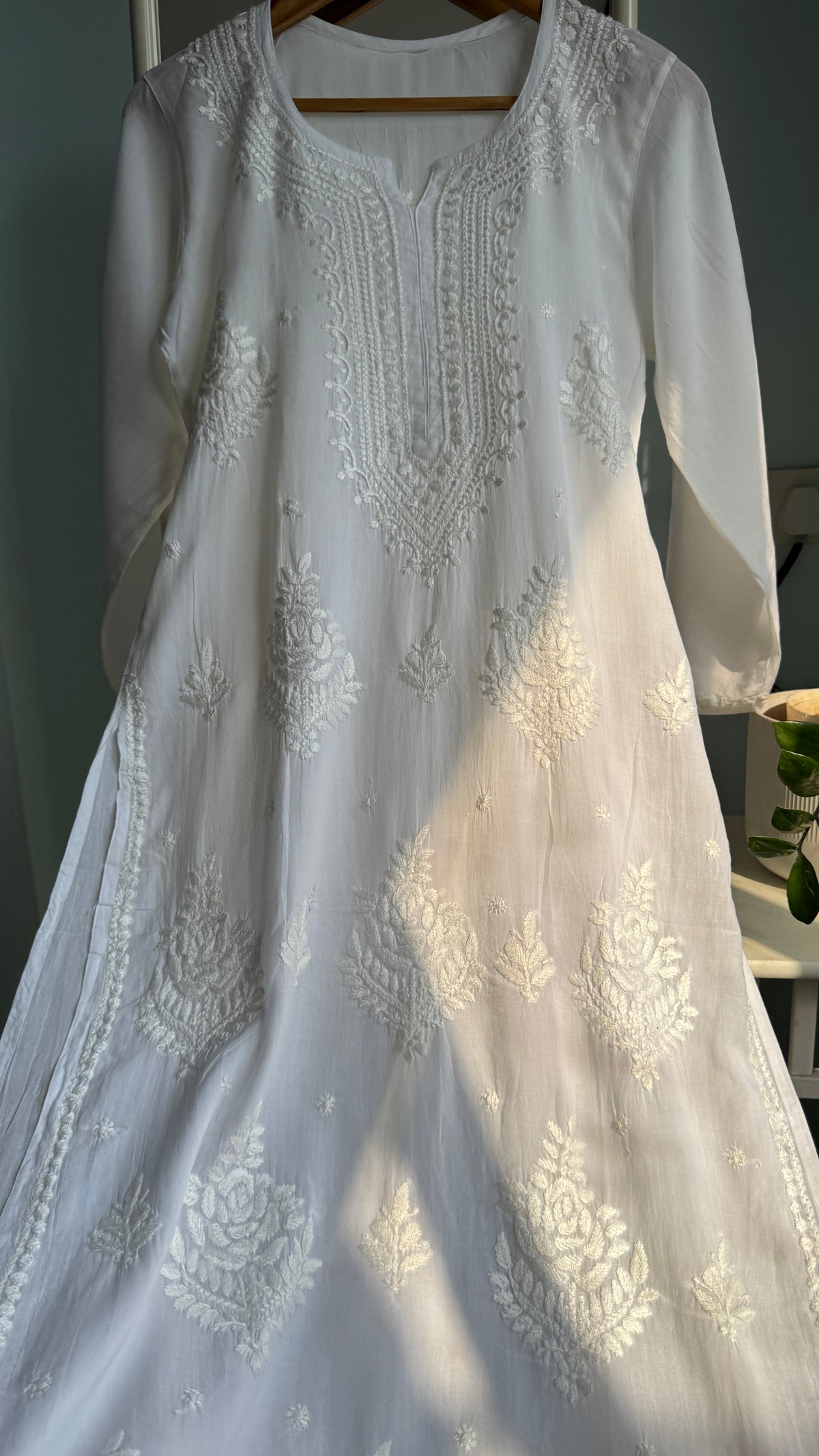 Modal Cotton Chikankari straight Palazzo Set - White