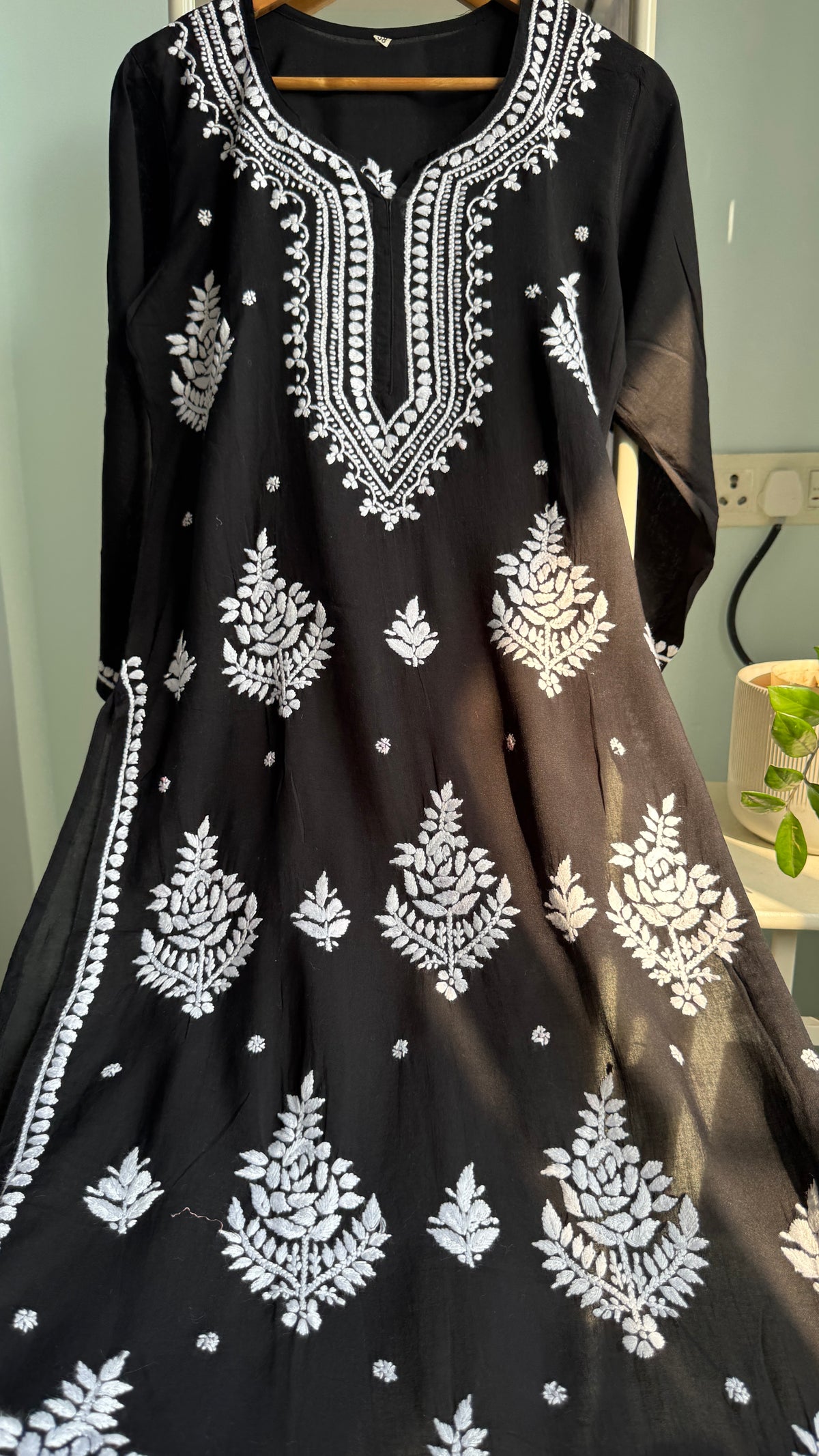 Modal Cotton Chikankari straight Palazzo Set - Black