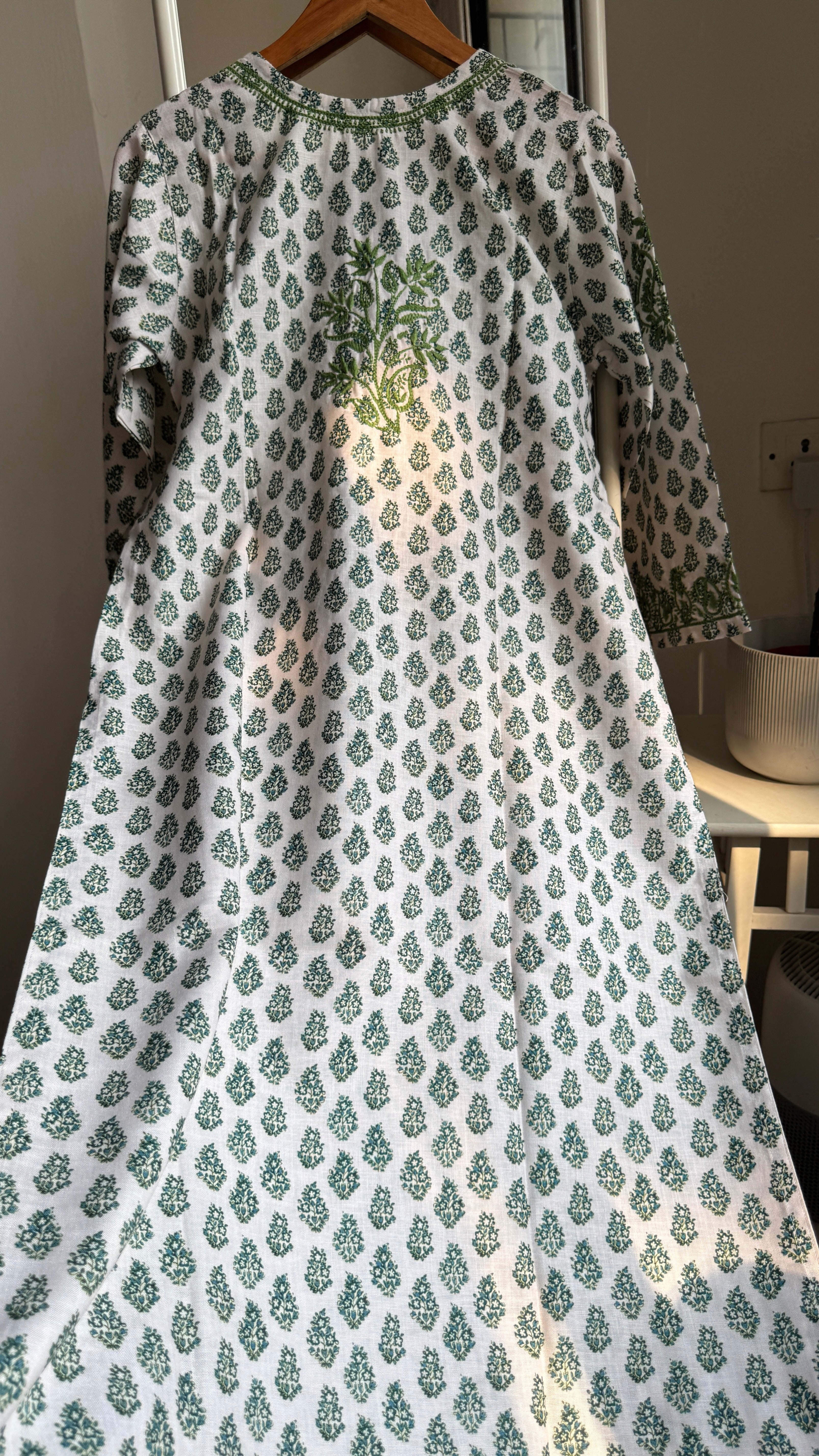 Thick Cotton Printed Chikankari Kurti - Green