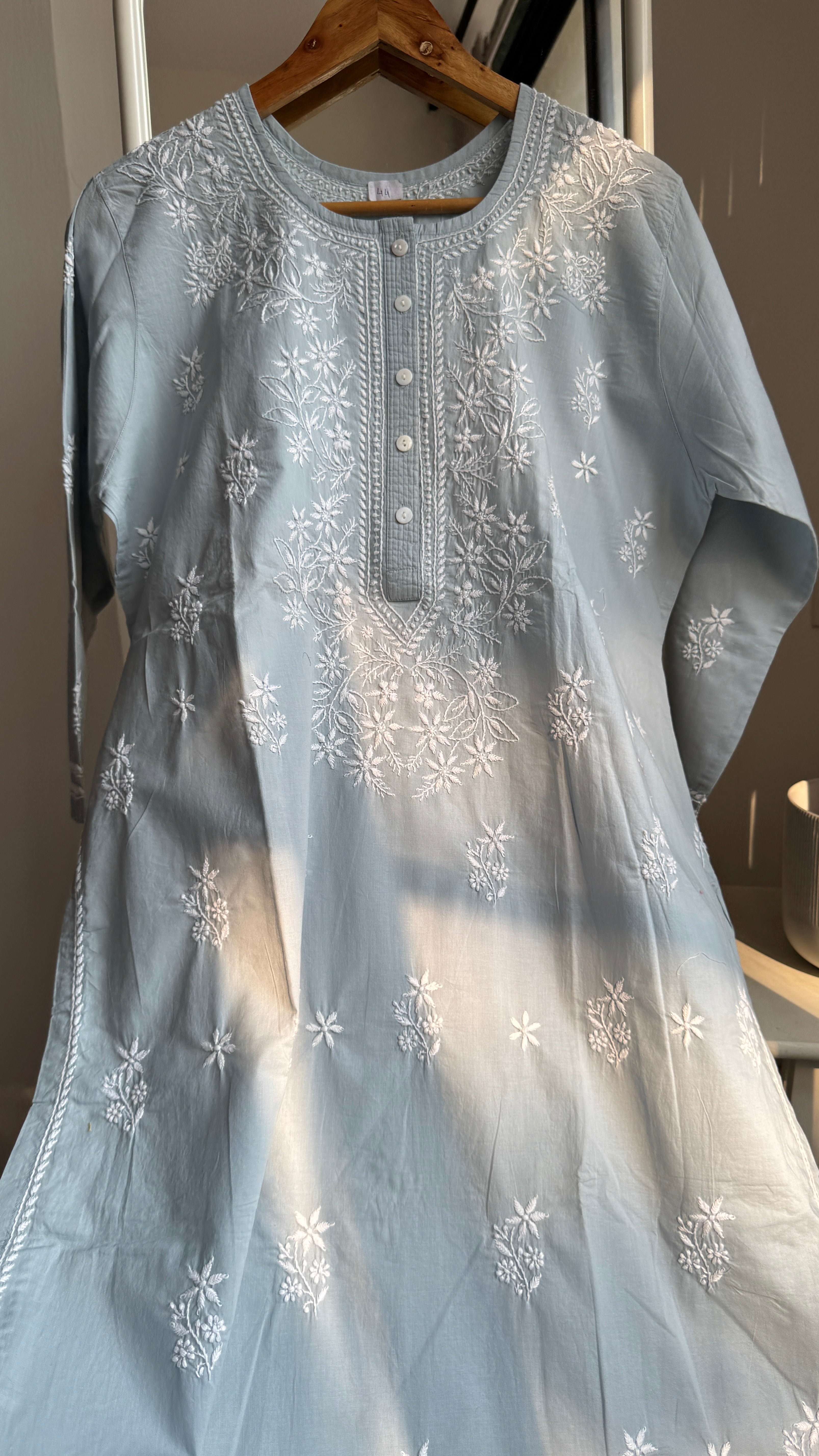 Thick Cotton Chikankari Kurti - Shark Grey