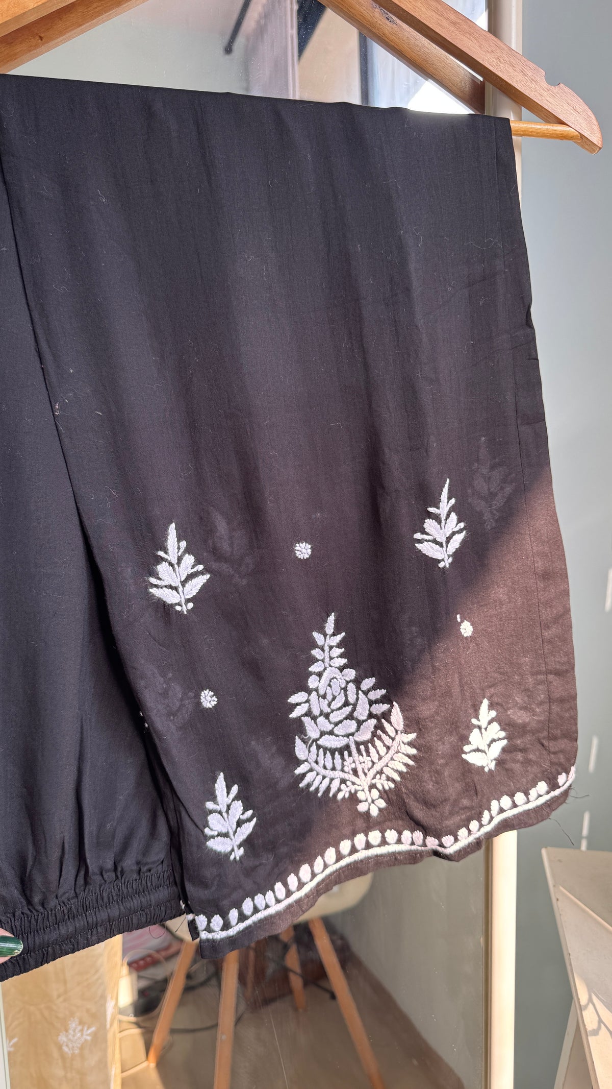 Modal Cotton Chikankari straight Palazzo Set - Black