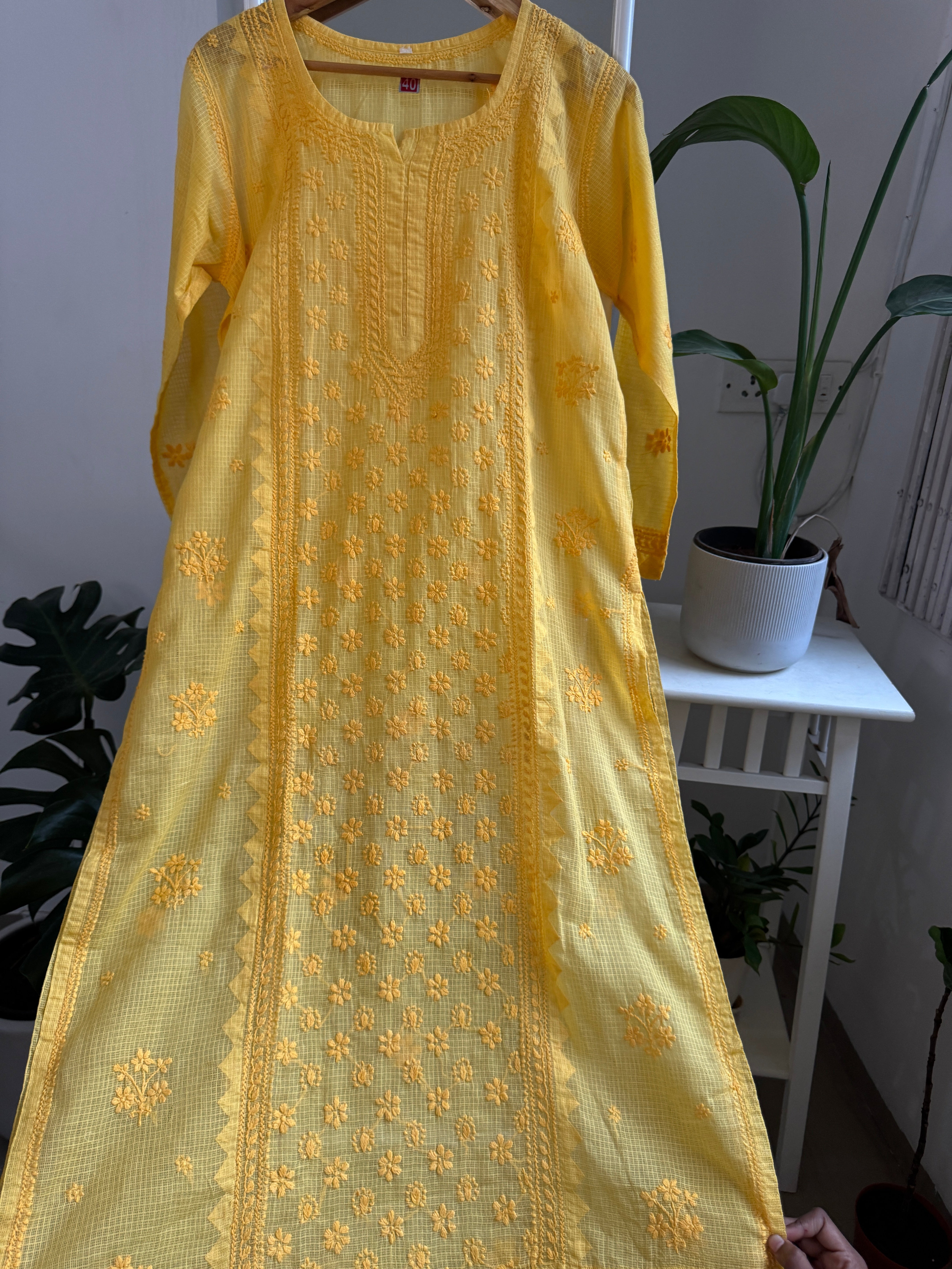 Kota Soft Cotton Chikankari Kurti - Yellow ARIAA CHIKANKARI