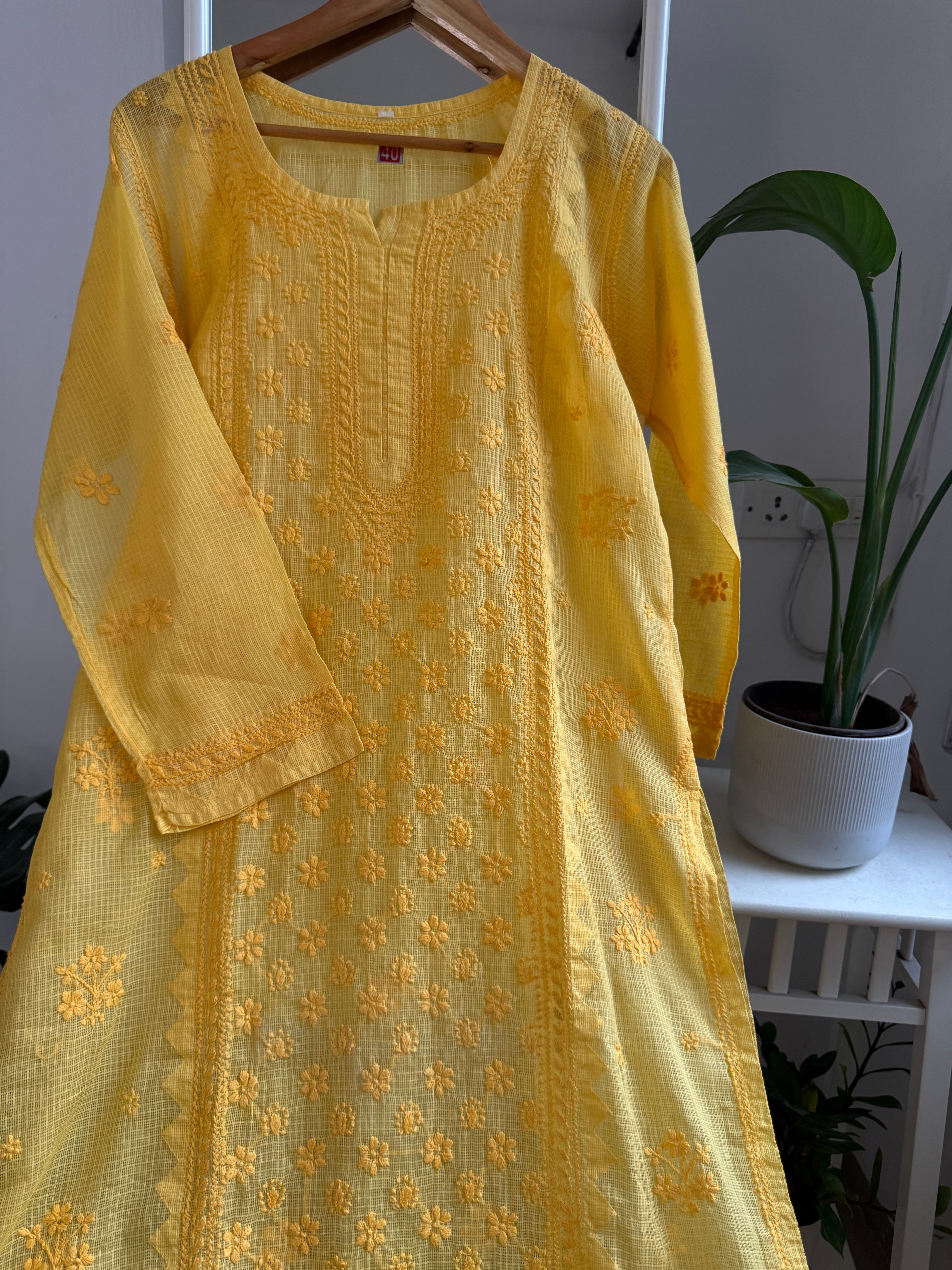 Kota Soft Cotton Chikankari Kurti - Yellow ARIAA CHIKANKARI