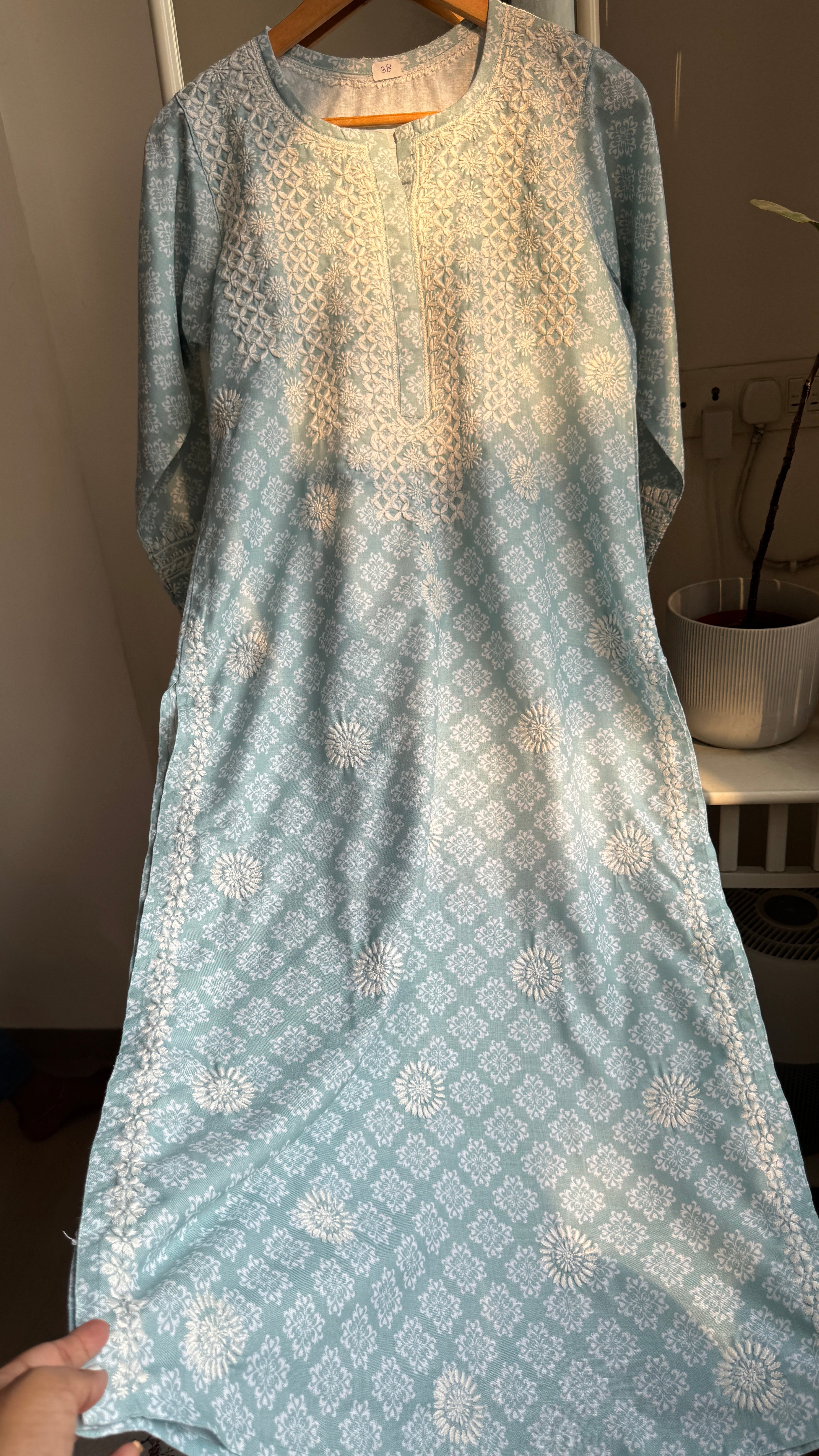 Cotton Printed Chikankari Kurti - Green