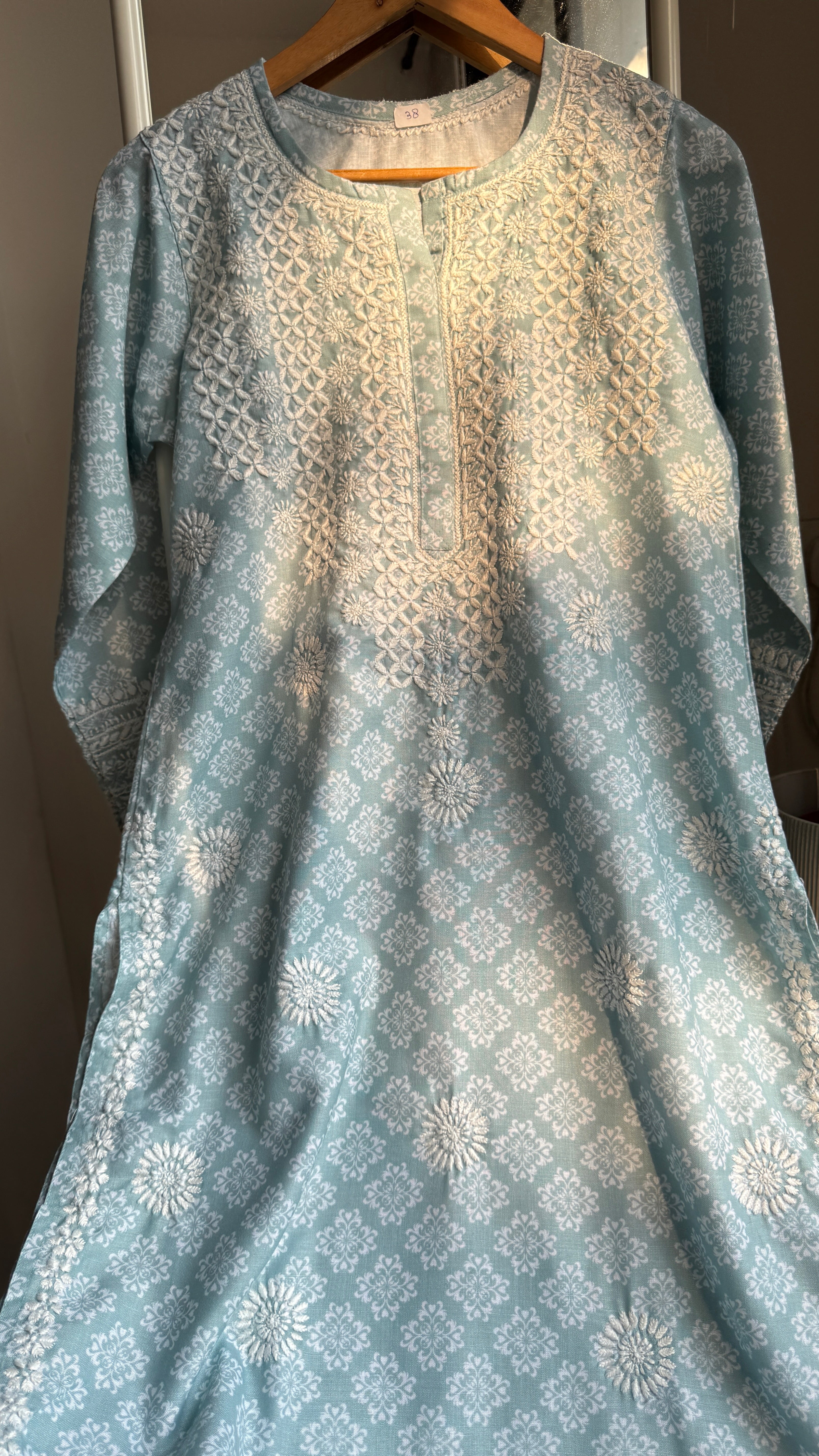 Cotton Printed Chikankari Kurti - Green