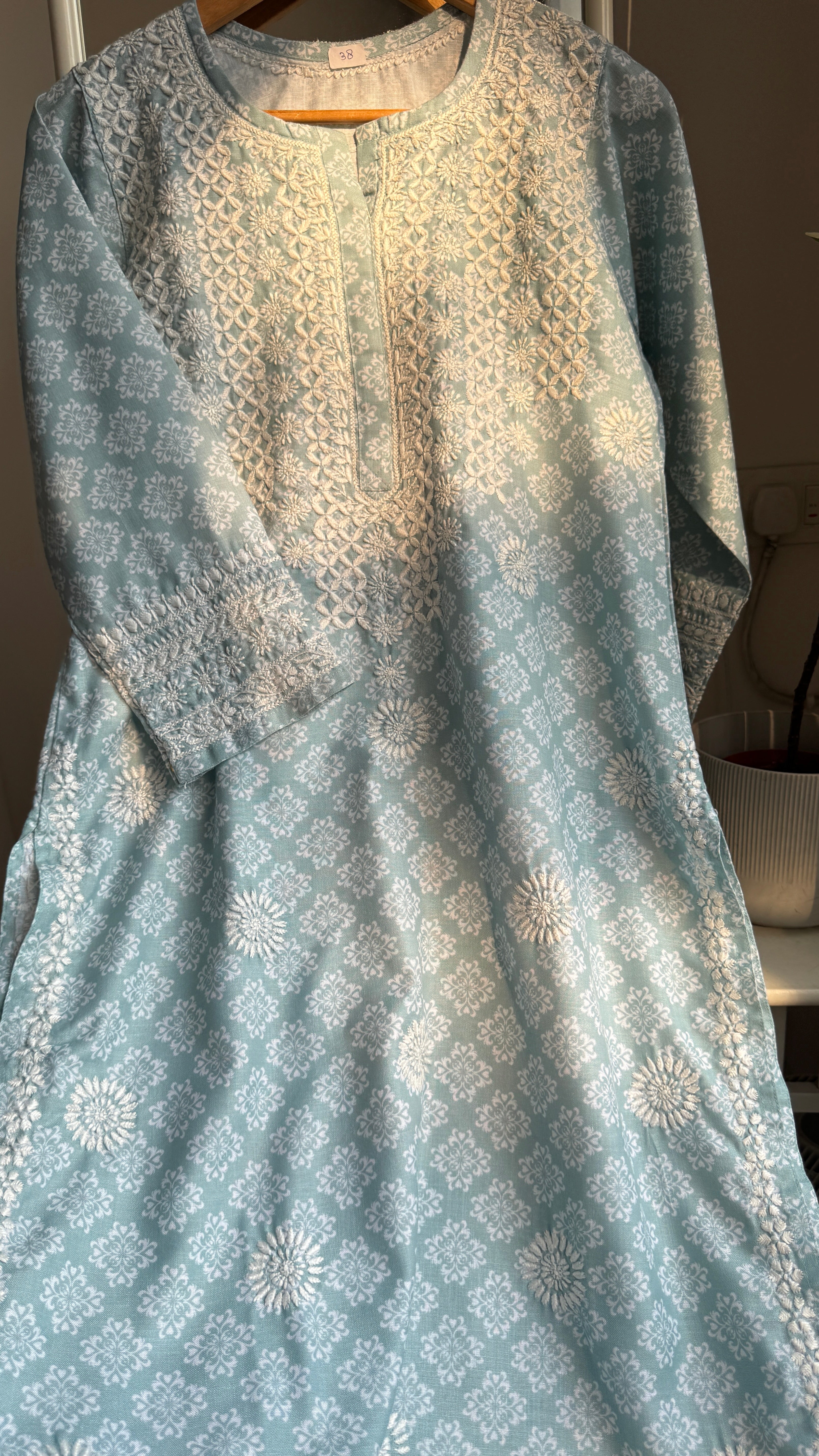 Cotton Printed Chikankari Kurti - Green