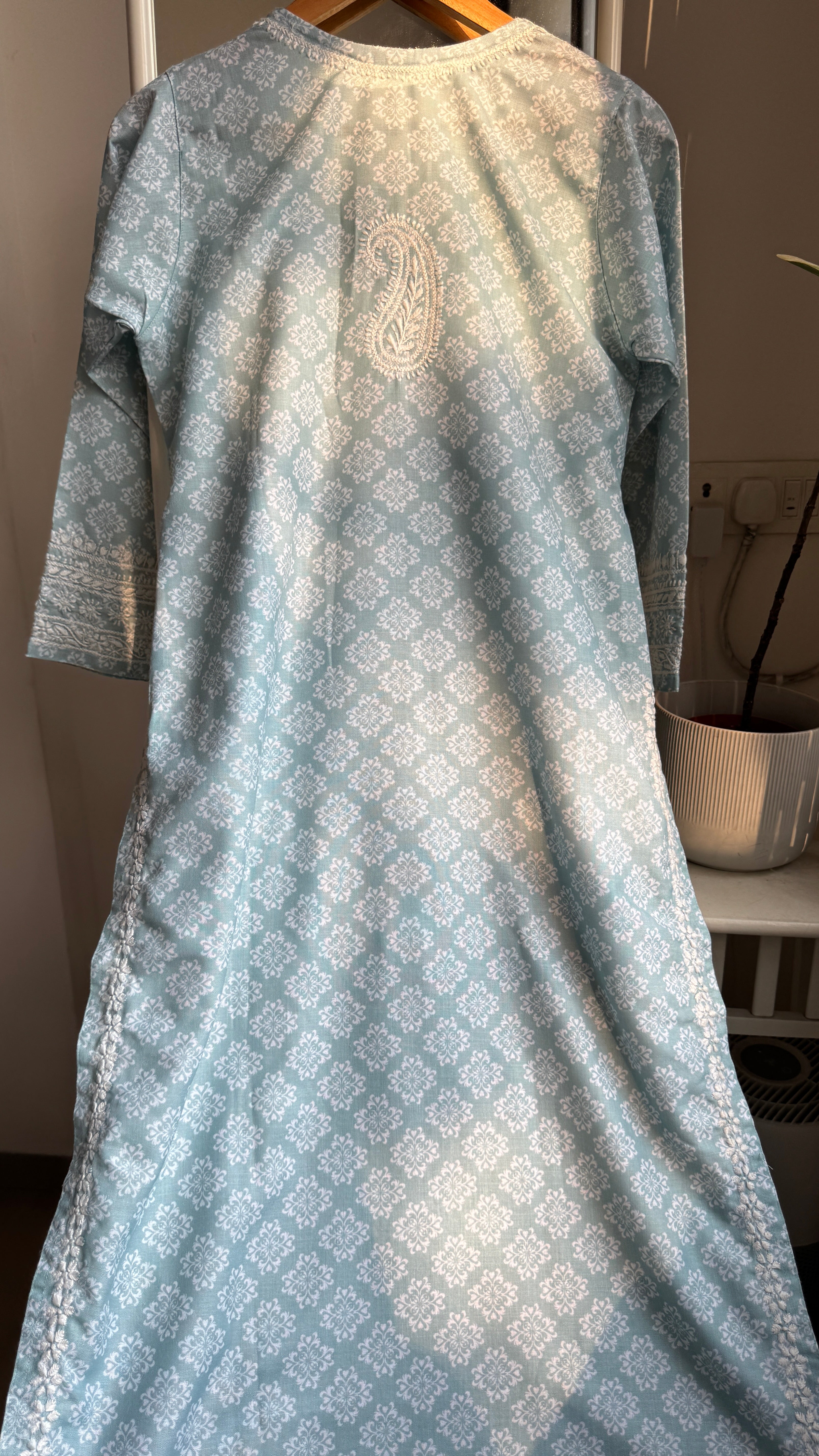 Cotton Printed Chikankari Kurti - Green