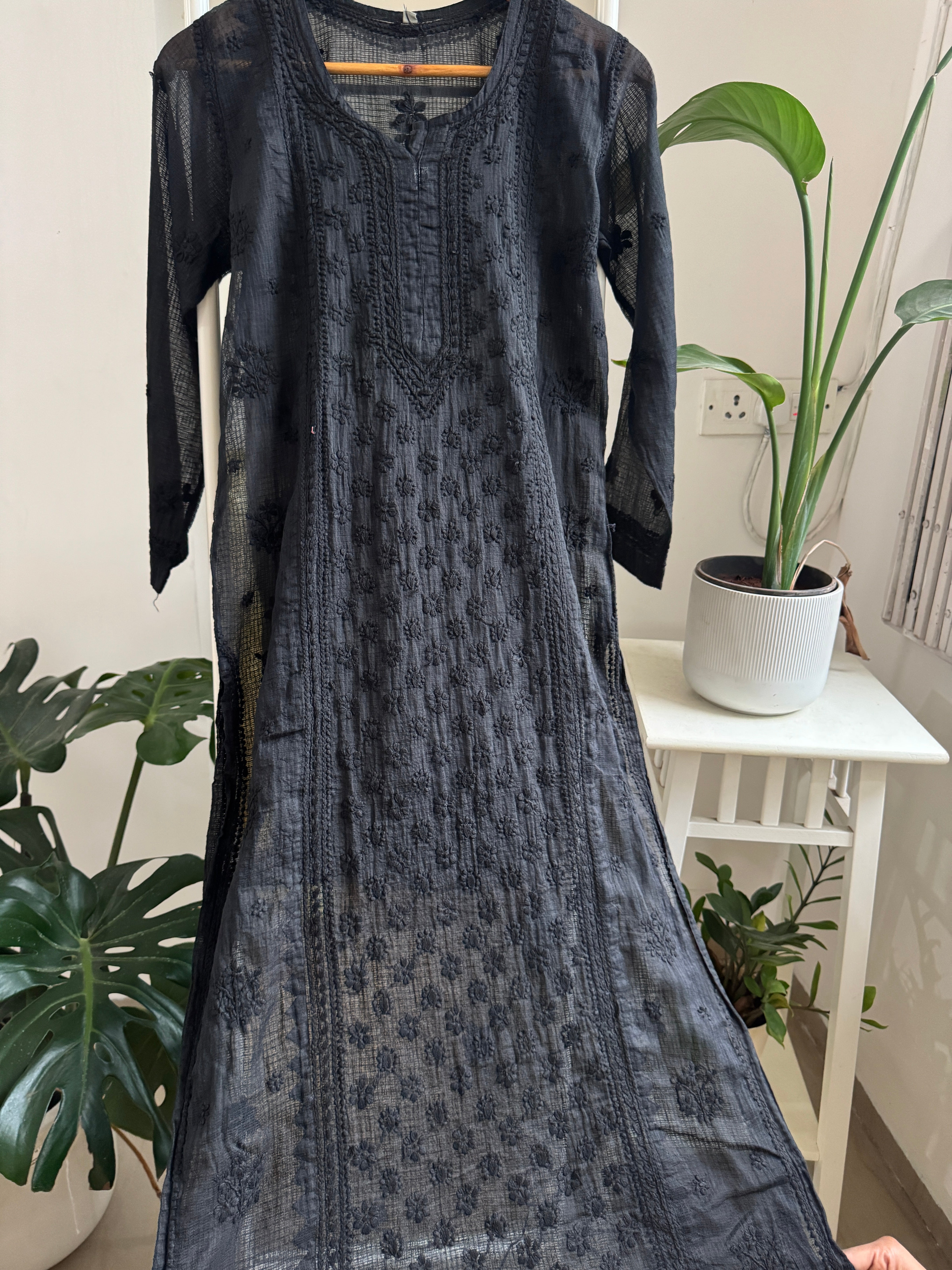 Kota Soft Cotton Chikankari Kurti - Black ARIAA CHIKANKARI