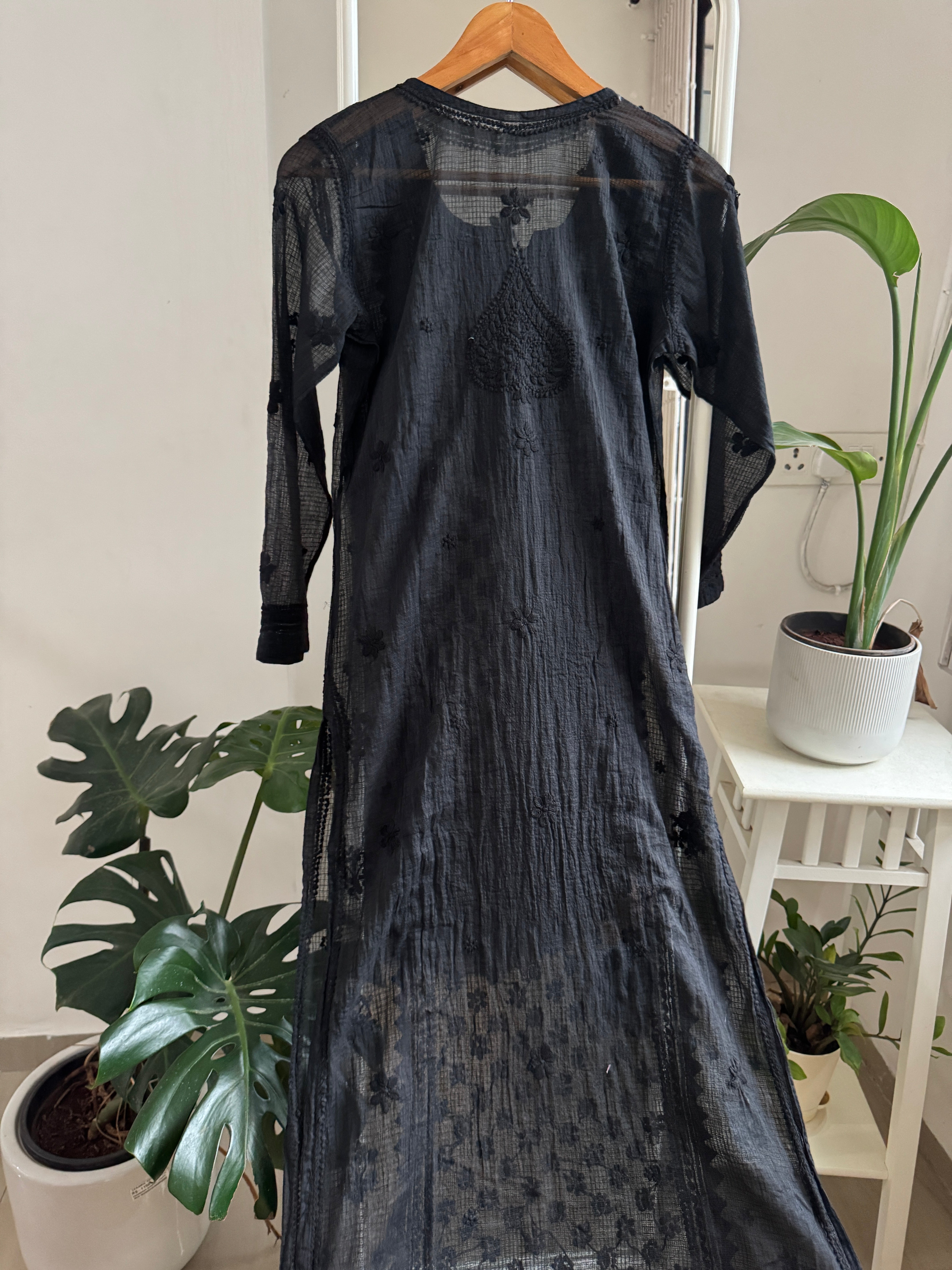 Kota Soft Cotton Chikankari Kurti - Black ARIAA CHIKANKARI
