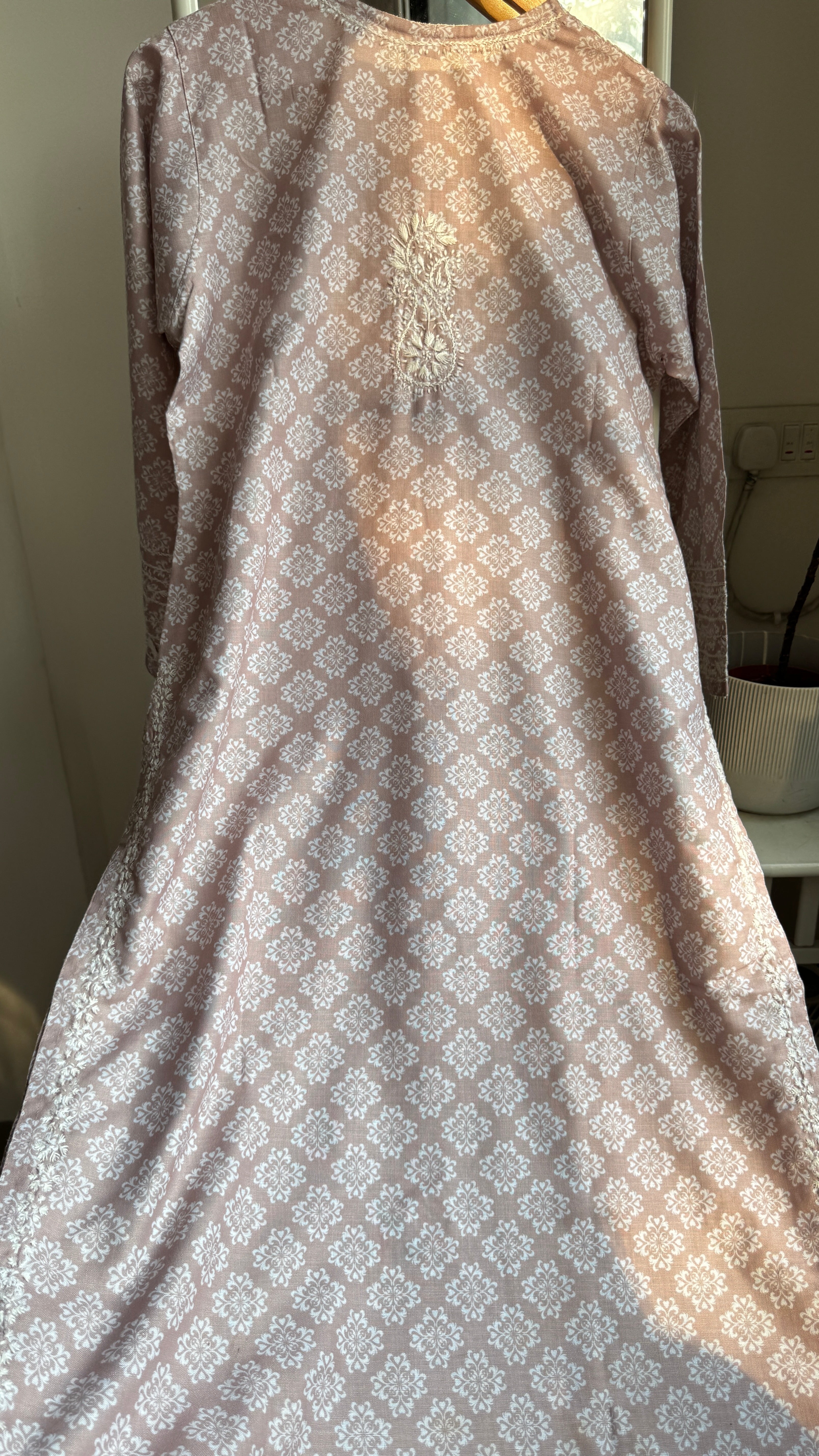 Cotton Printed Chikankari Kurti - Brown