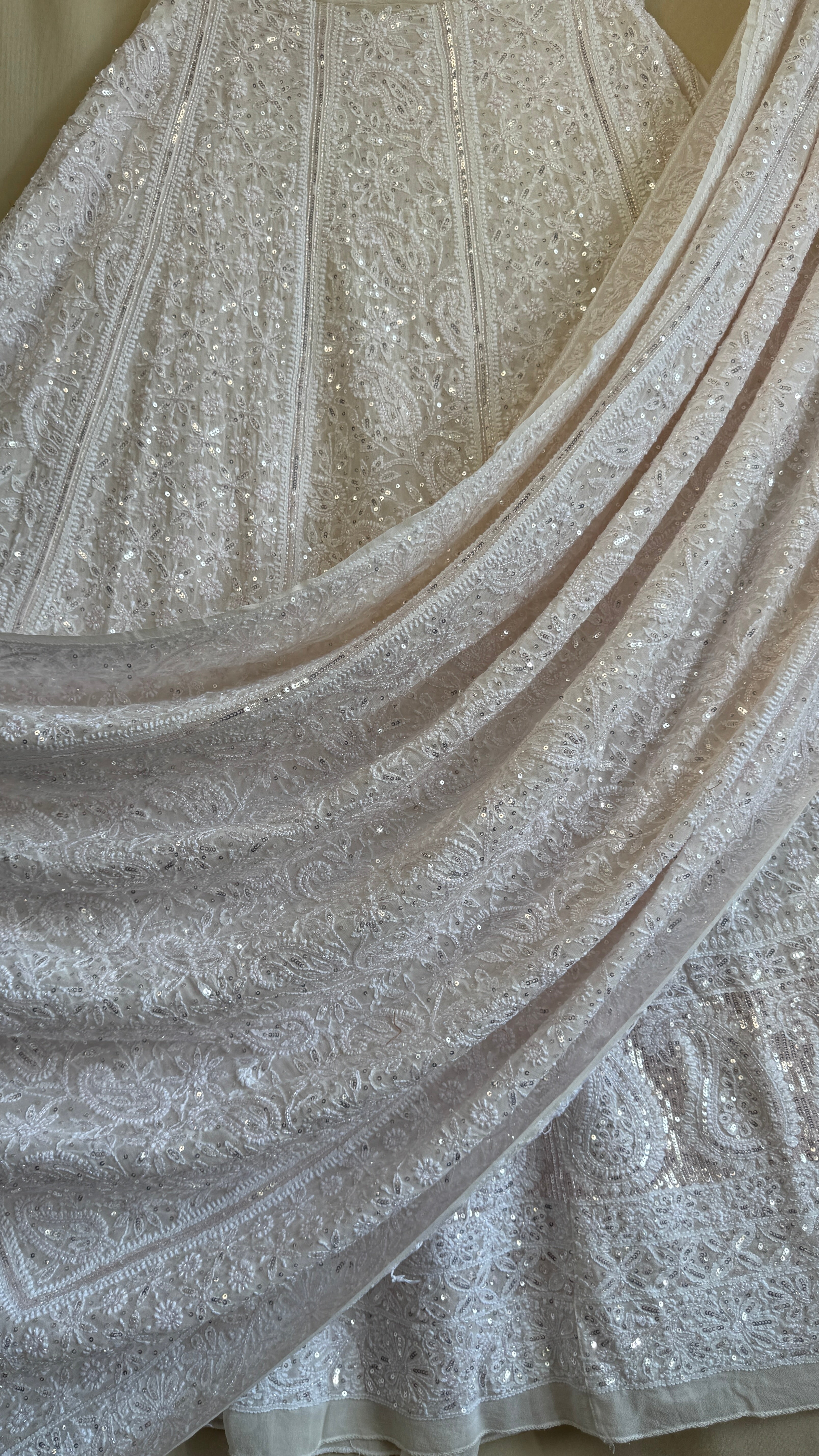 ROOH Bridal Pure Georgette Chikankari Lehenga with Sequins & cutdana Handwork