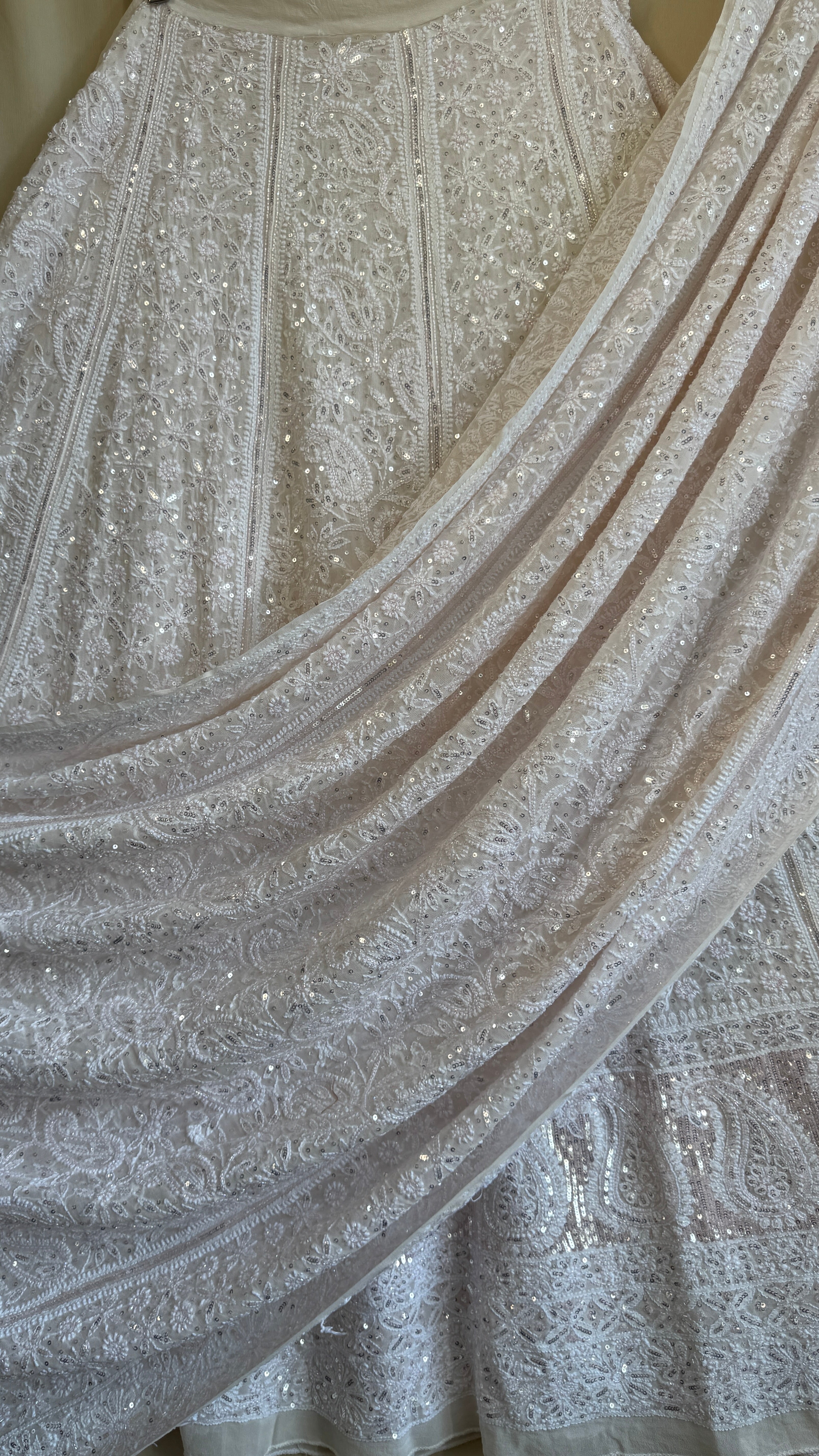 ROOH Bridal Pure Georgette Chikankari Lehenga with Sequins & cutdana Handwork