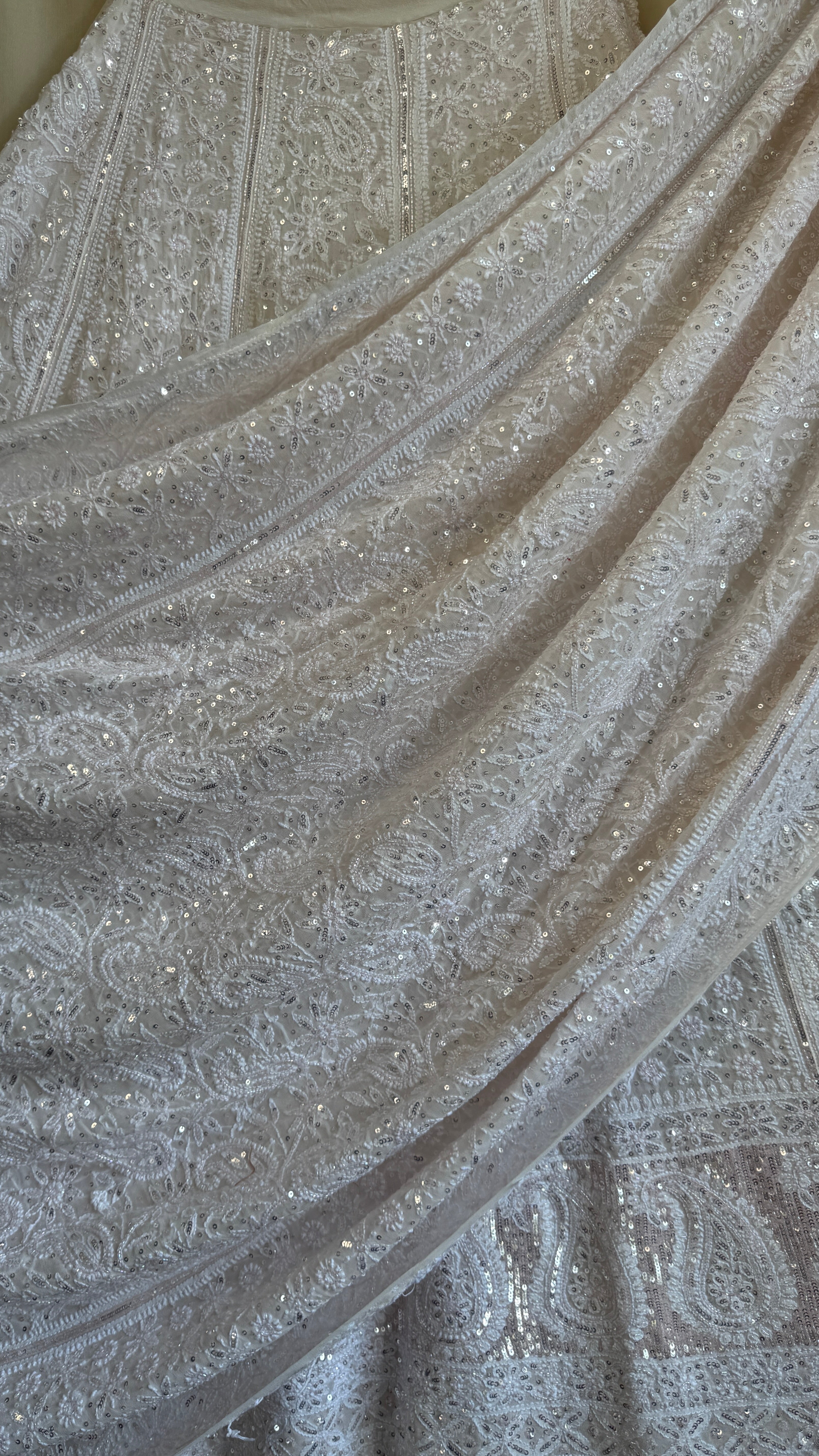 ROOH Bridal Pure Georgette Chikankari Lehenga with Sequins & cutdana Handwork