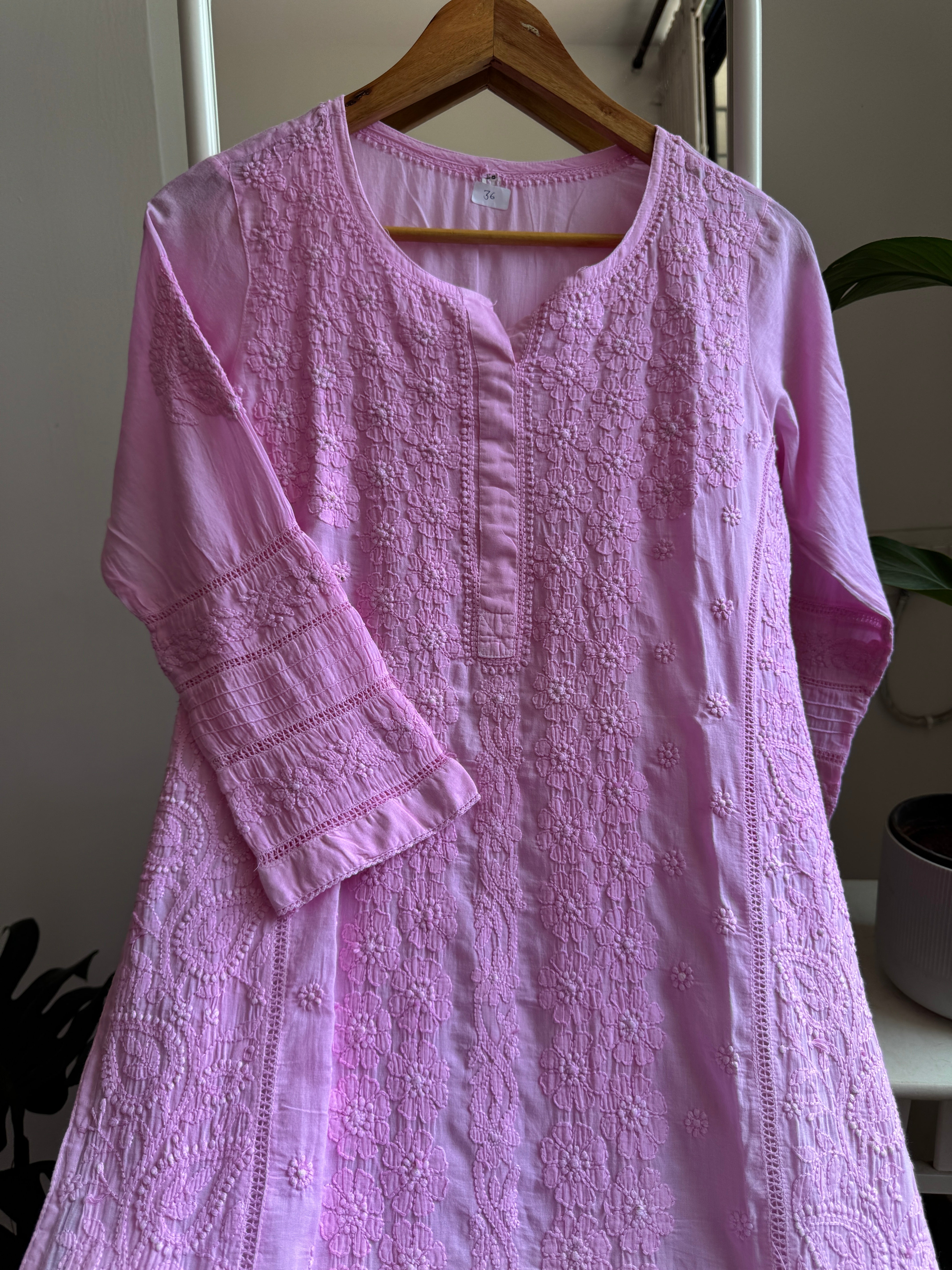 Mul Cotton Pink Chikankari Kurti ARIAA CHIKANKARI