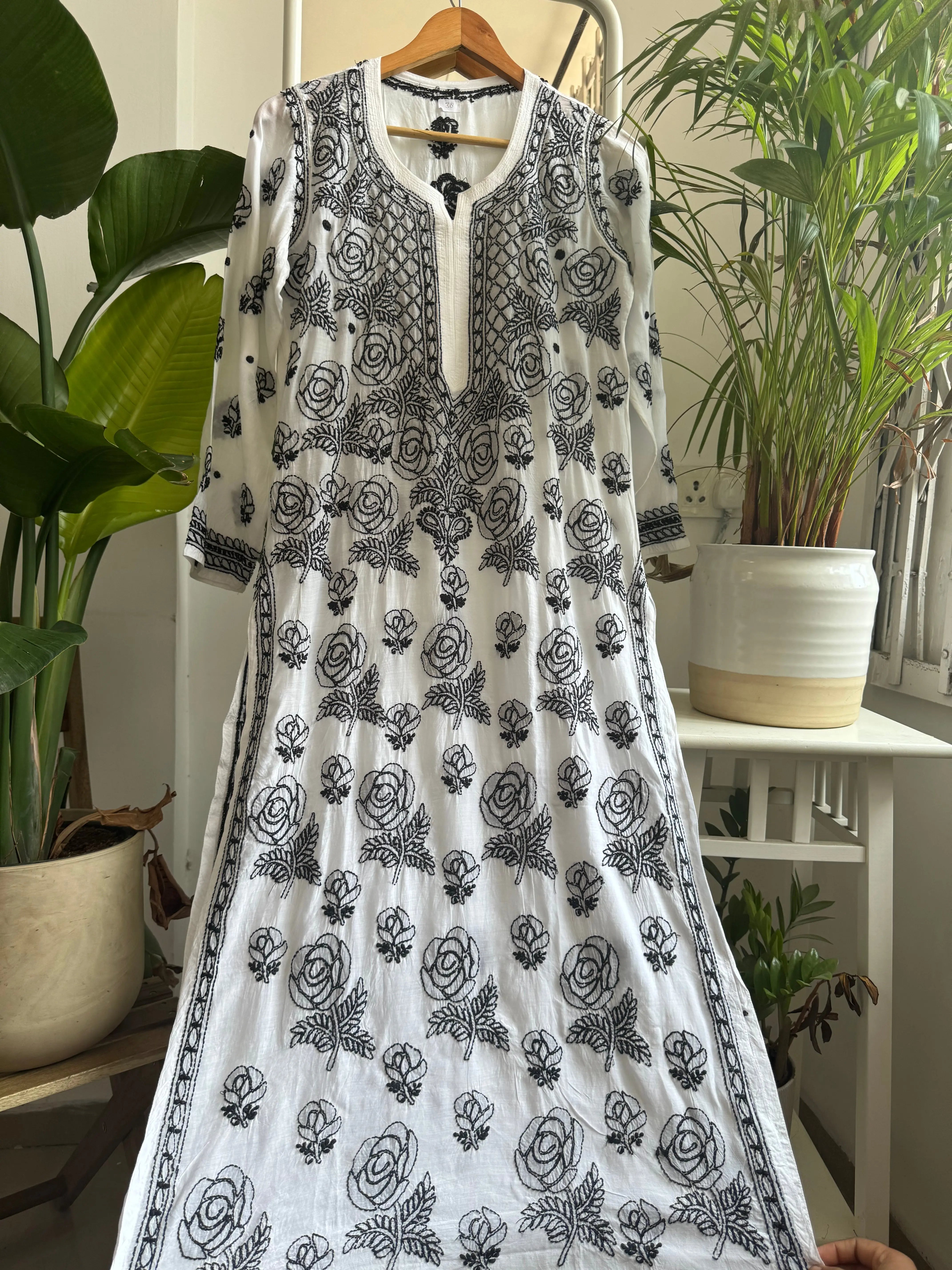 Muslin Kurti - Black on white ARIAA CHIKANKARI