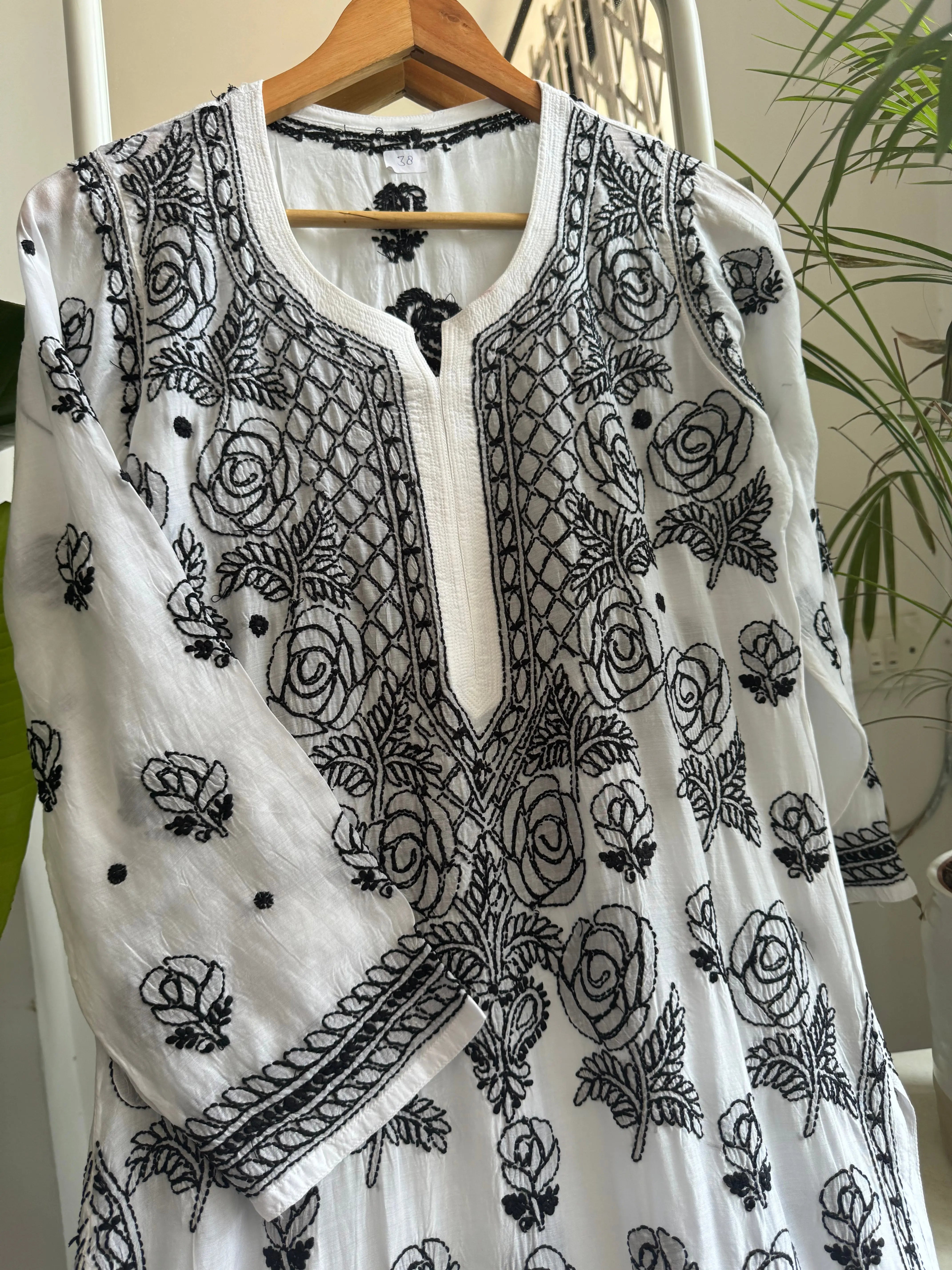 Muslin Kurti - Black on white ARIAA CHIKANKARI