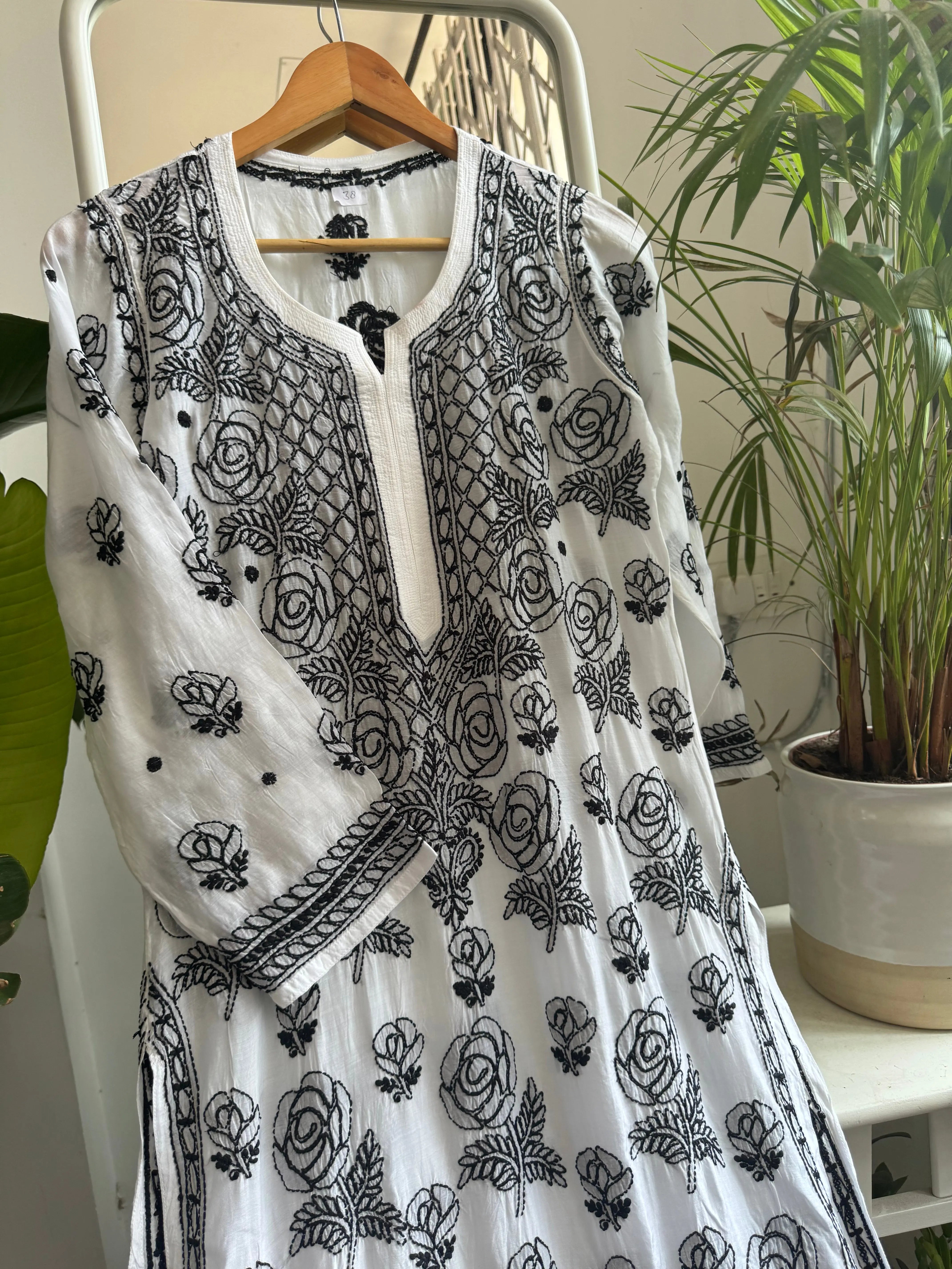 Muslin Kurti - Black on white ARIAA CHIKANKARI