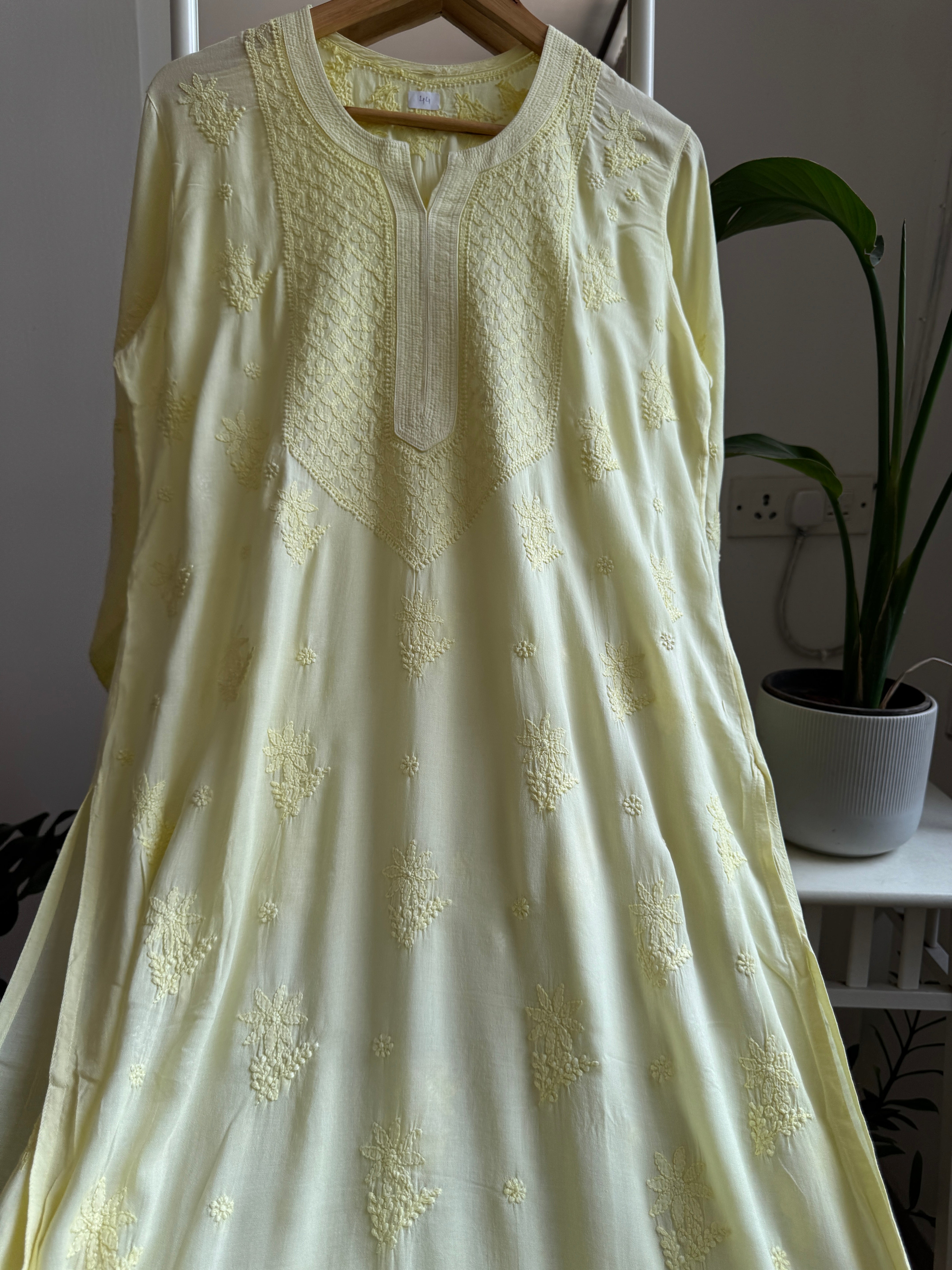 Premium Modal Chikankari Cotton Kurti - Lemon Yellow-Noor Collection ARIAA CHIKANKARI