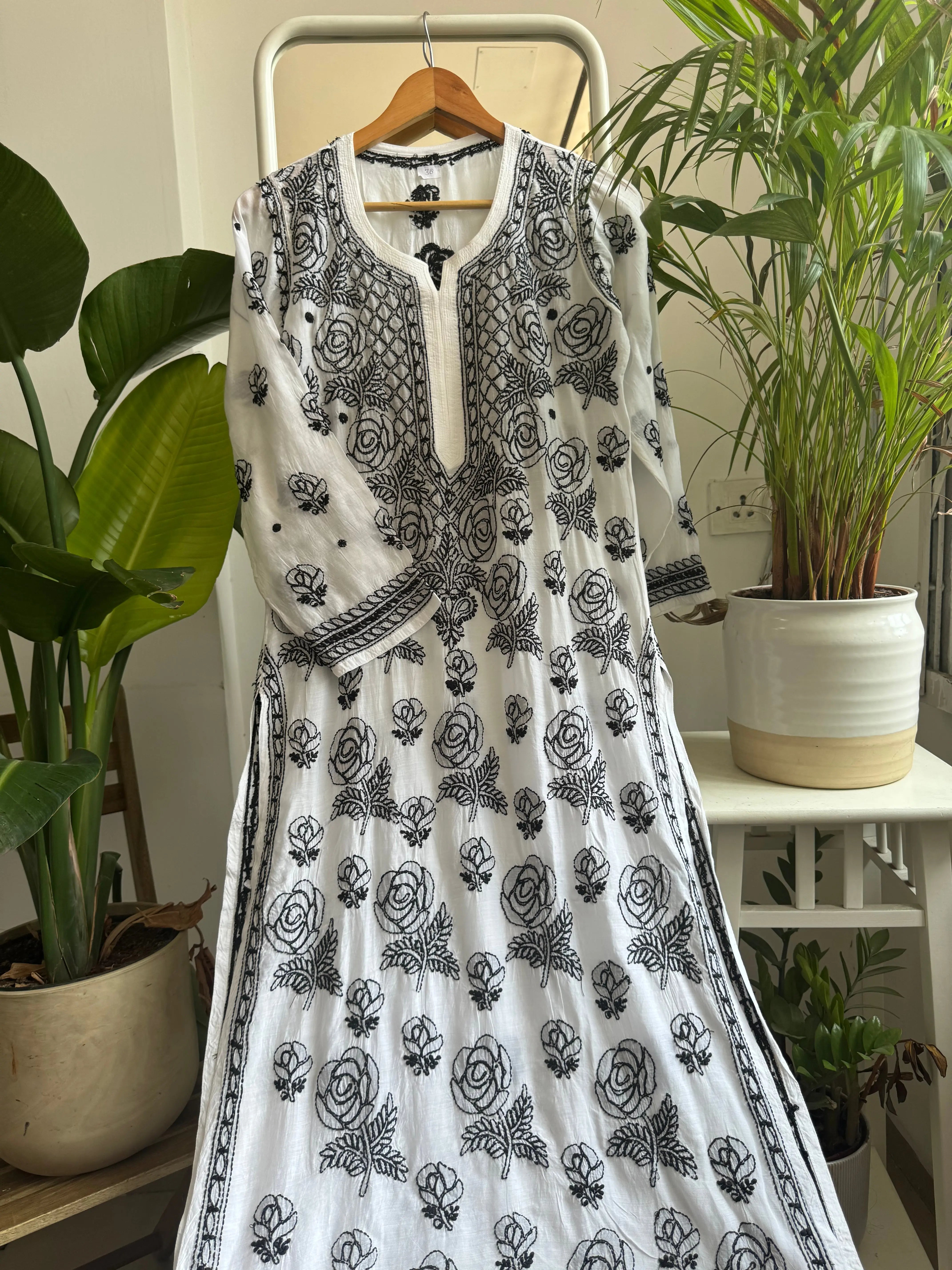 Muslin Kurti - Black on white ARIAA CHIKANKARI