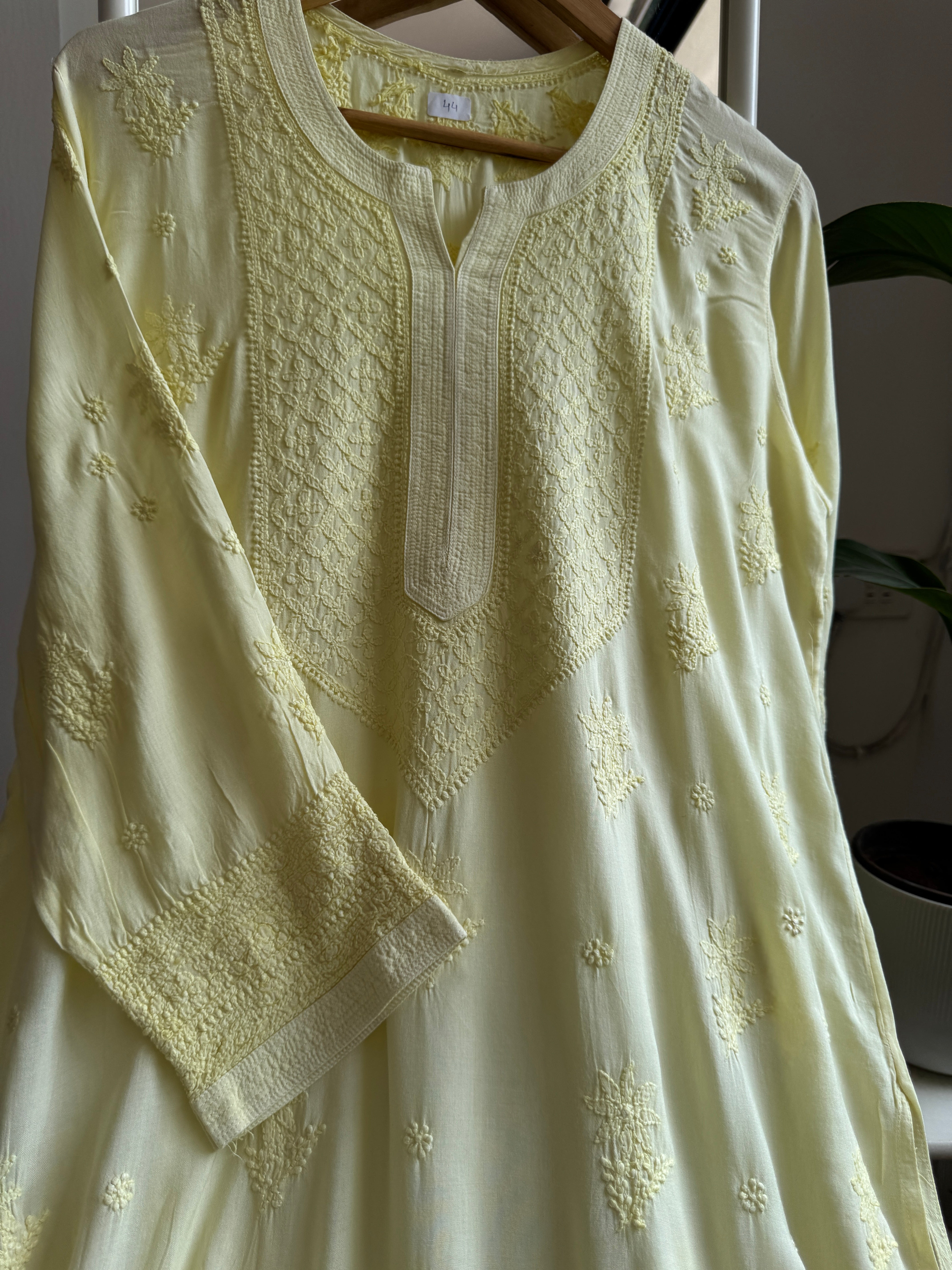 Premium Modal Chikankari Cotton Kurti - Lemon Yellow-Noor Collection ARIAA CHIKANKARI