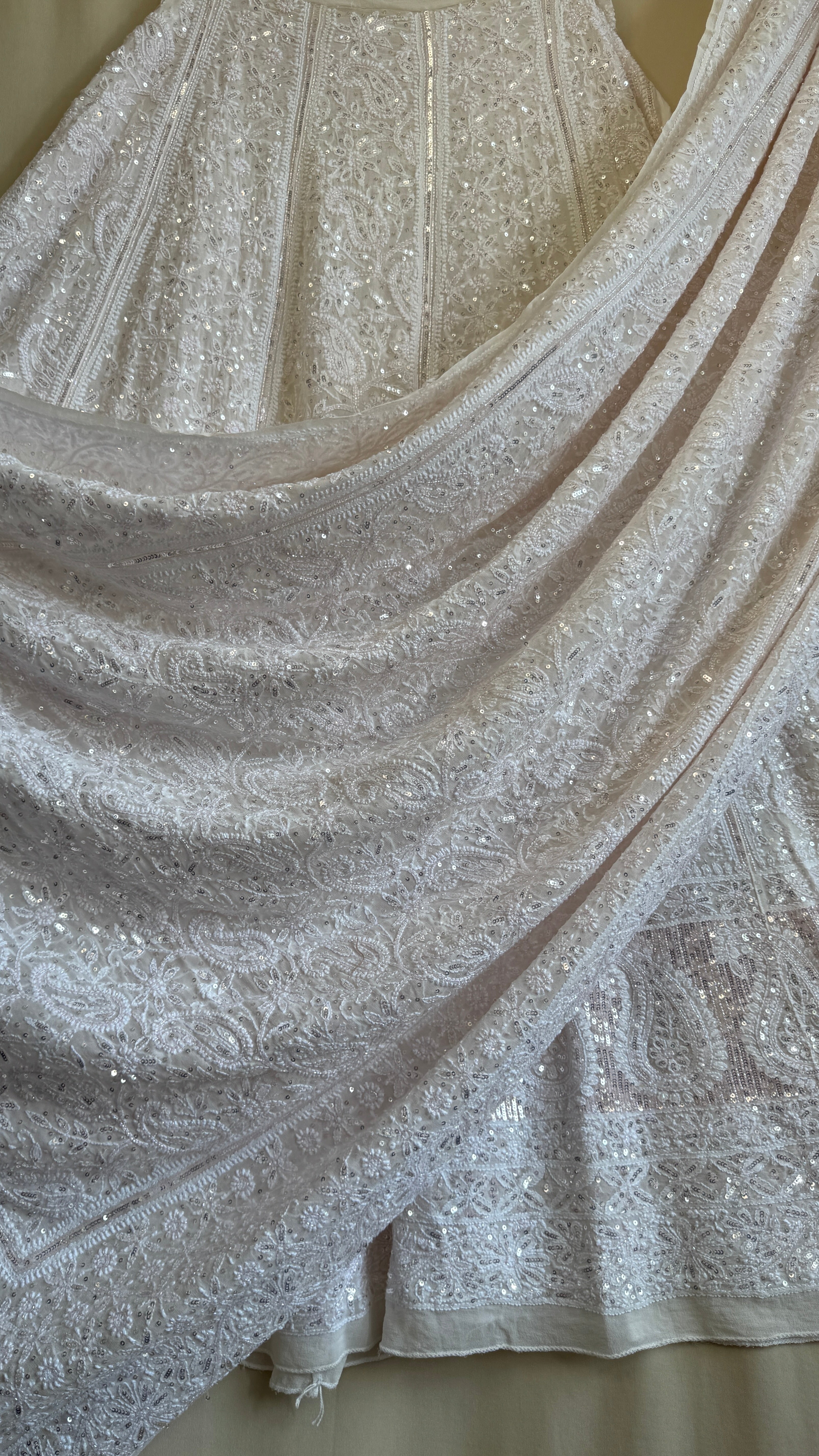 ROOH Bridal Pure Georgette Chikankari Lehenga with Sequins & cutdana Handwork