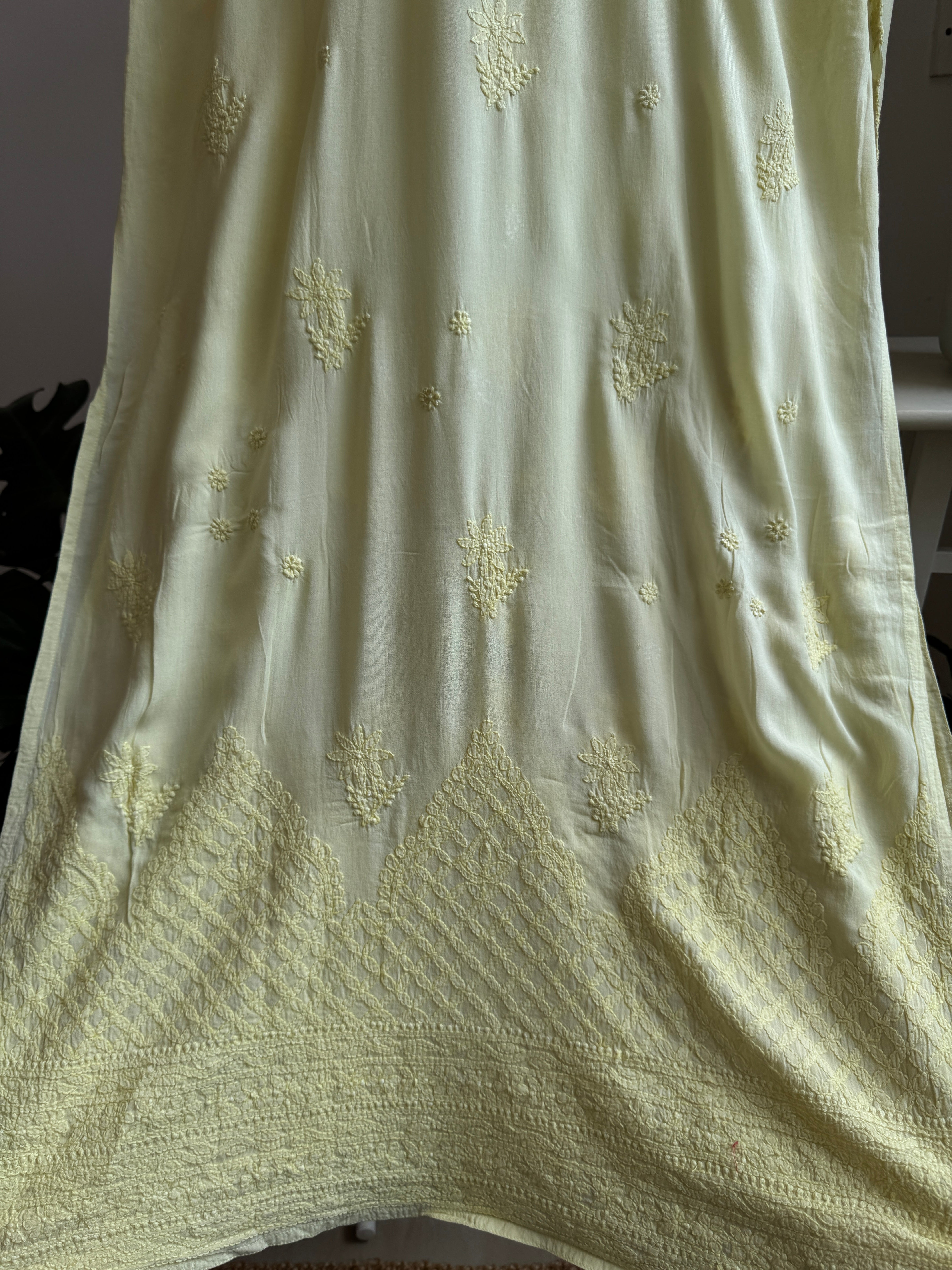 Premium Modal Chikankari Cotton Kurti - Lemon Yellow-Noor Collection ARIAA CHIKANKARI