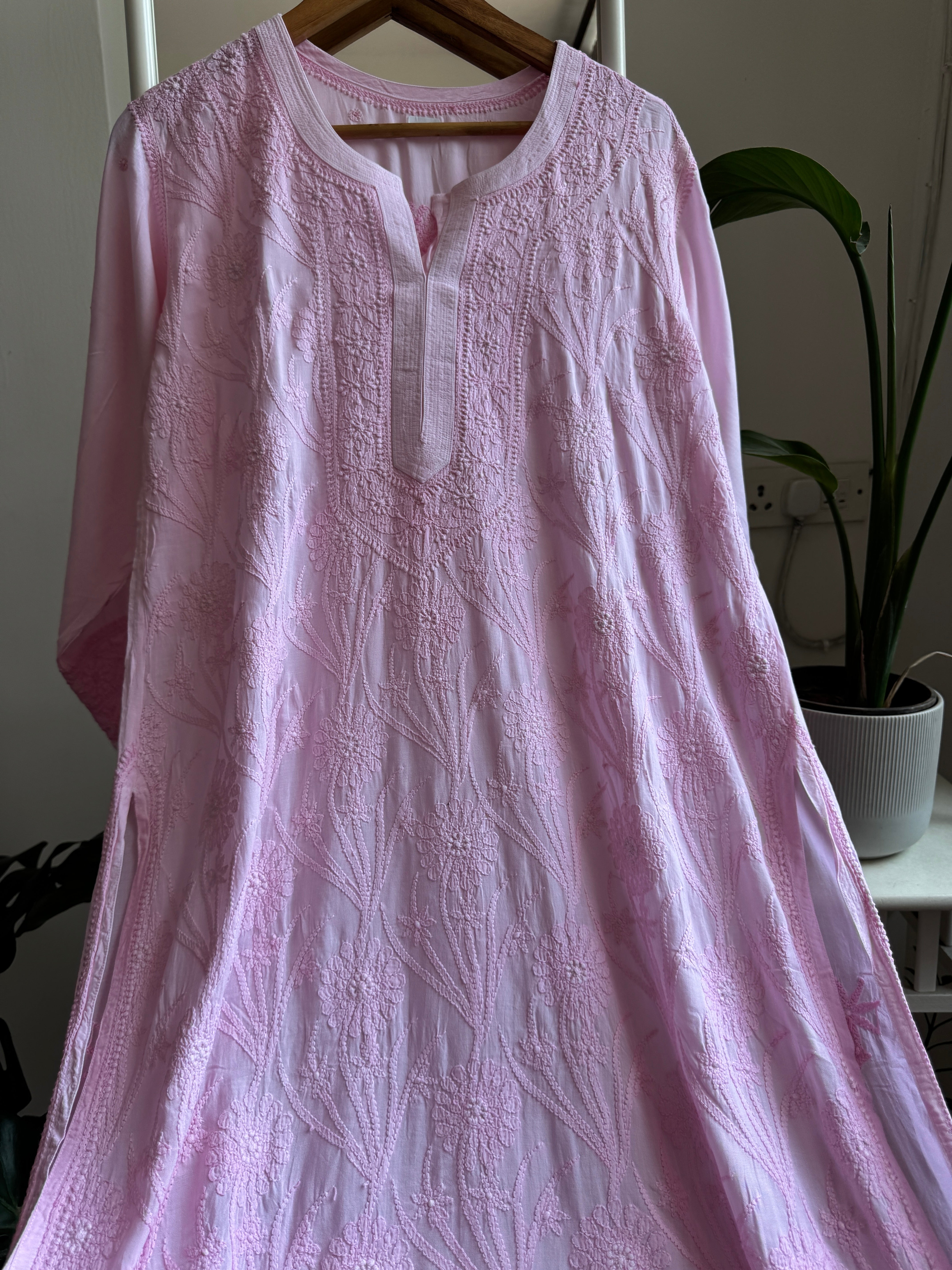 Premium Modal Chikankari Cotton Kurti - Pink - Noor Collection ARIAA CHIKANKARI
