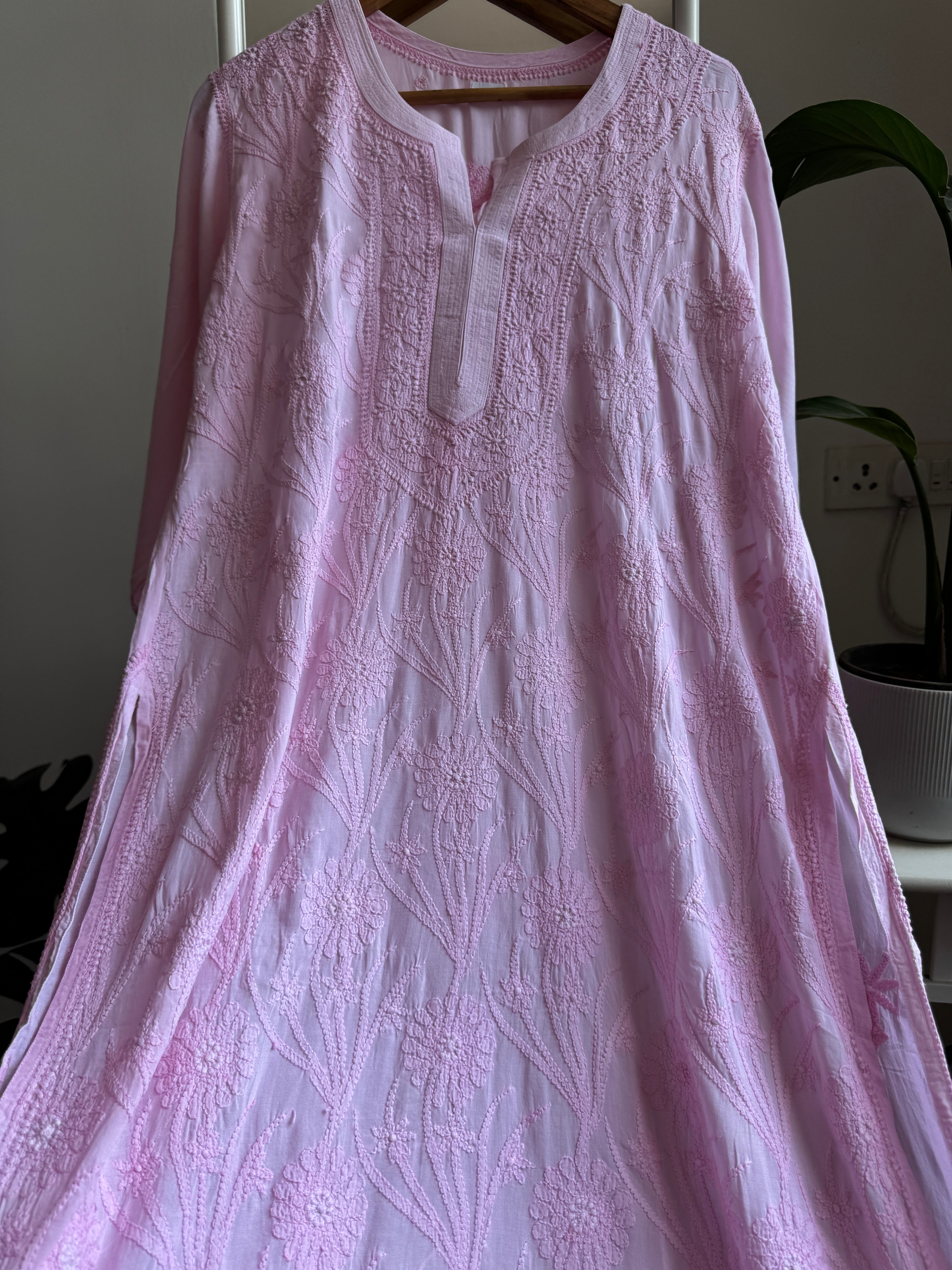 Premium Modal Chikankari Cotton Kurti - Pink - Noor Collection ARIAA CHIKANKARI