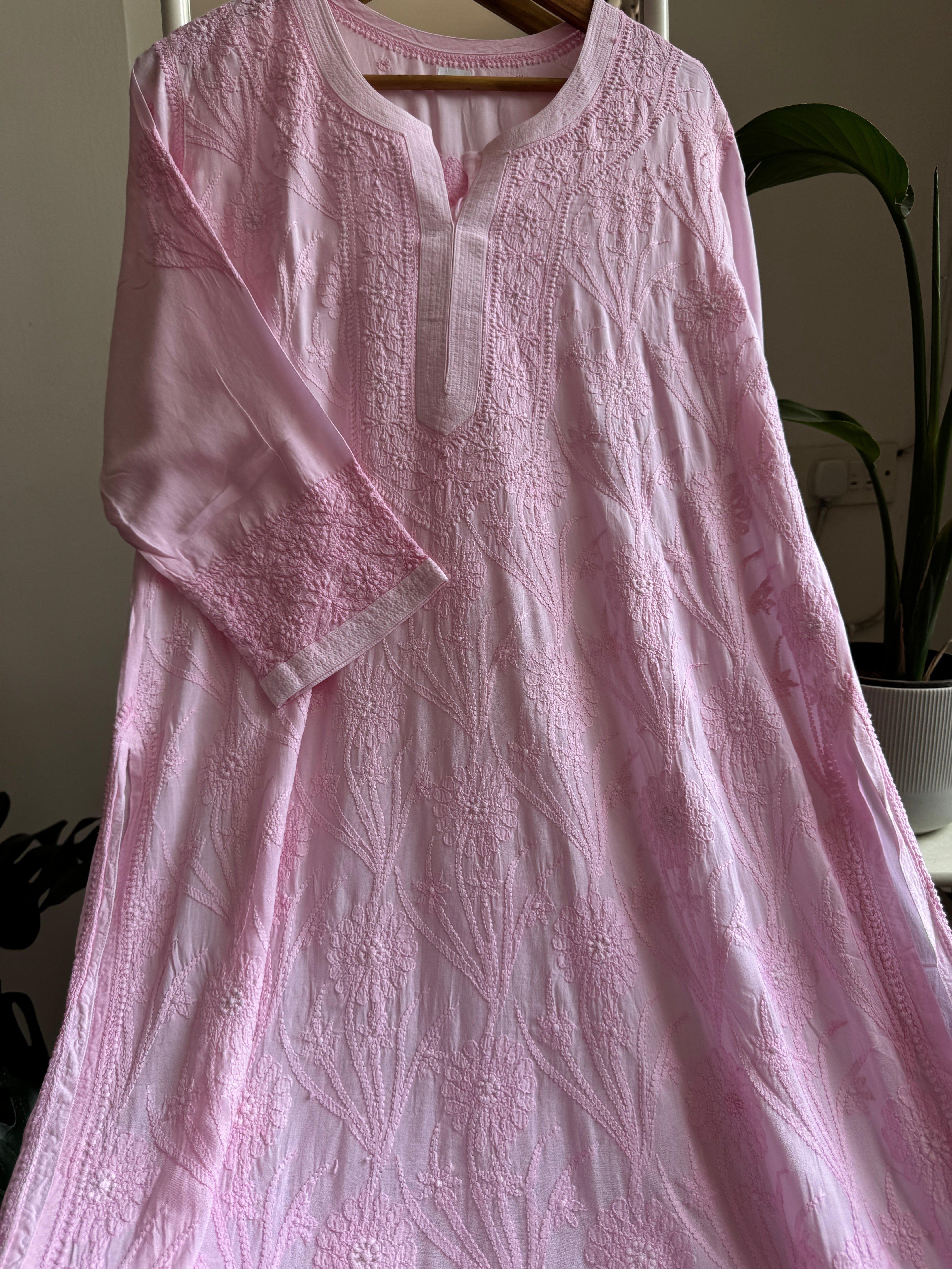 Premium Modal Chikankari Cotton Kurti - Pink - Noor Collection ARIAA CHIKANKARI
