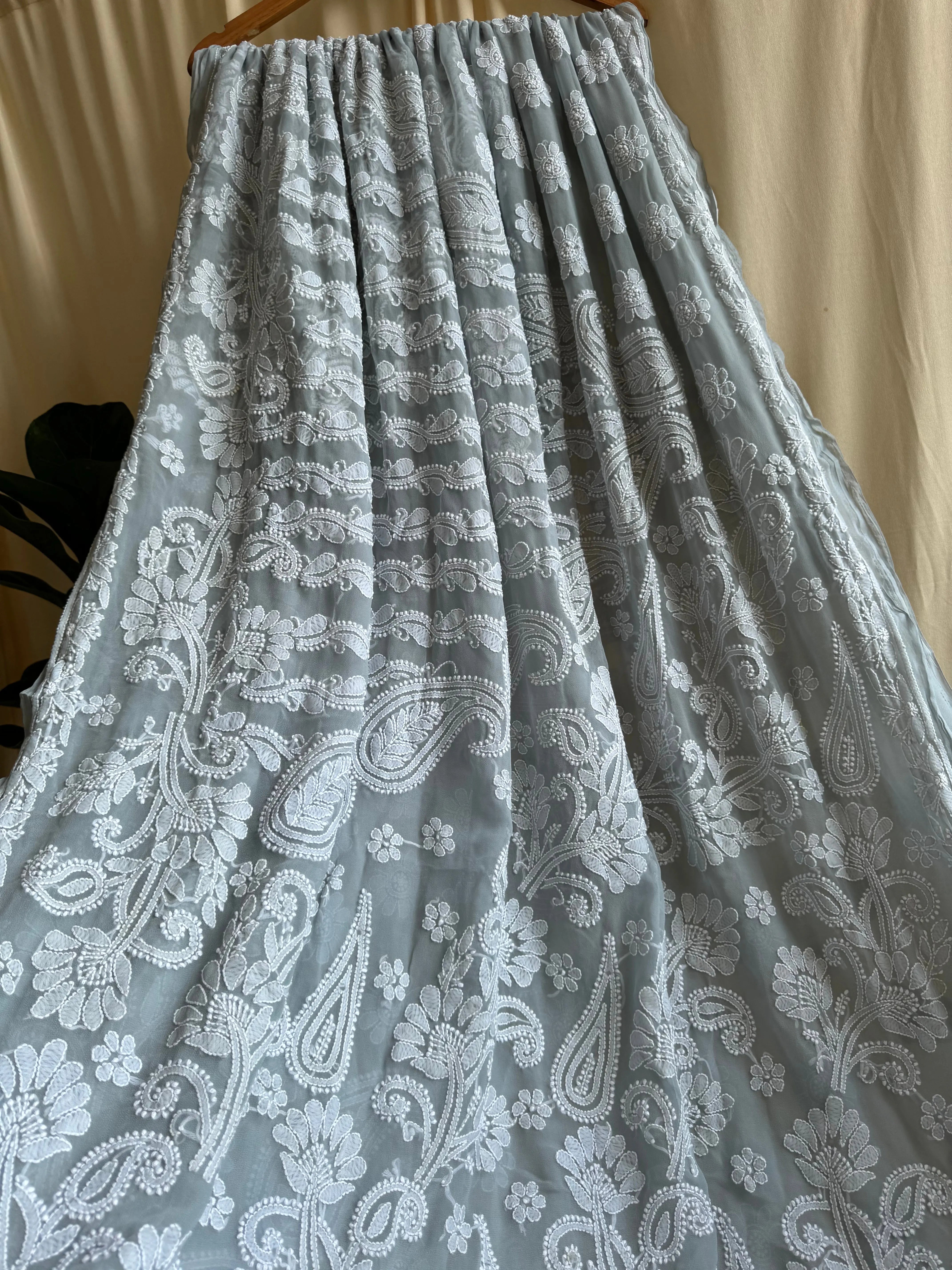 Georgette Chikankari saree in Grey ARIAA CHIKANKARI