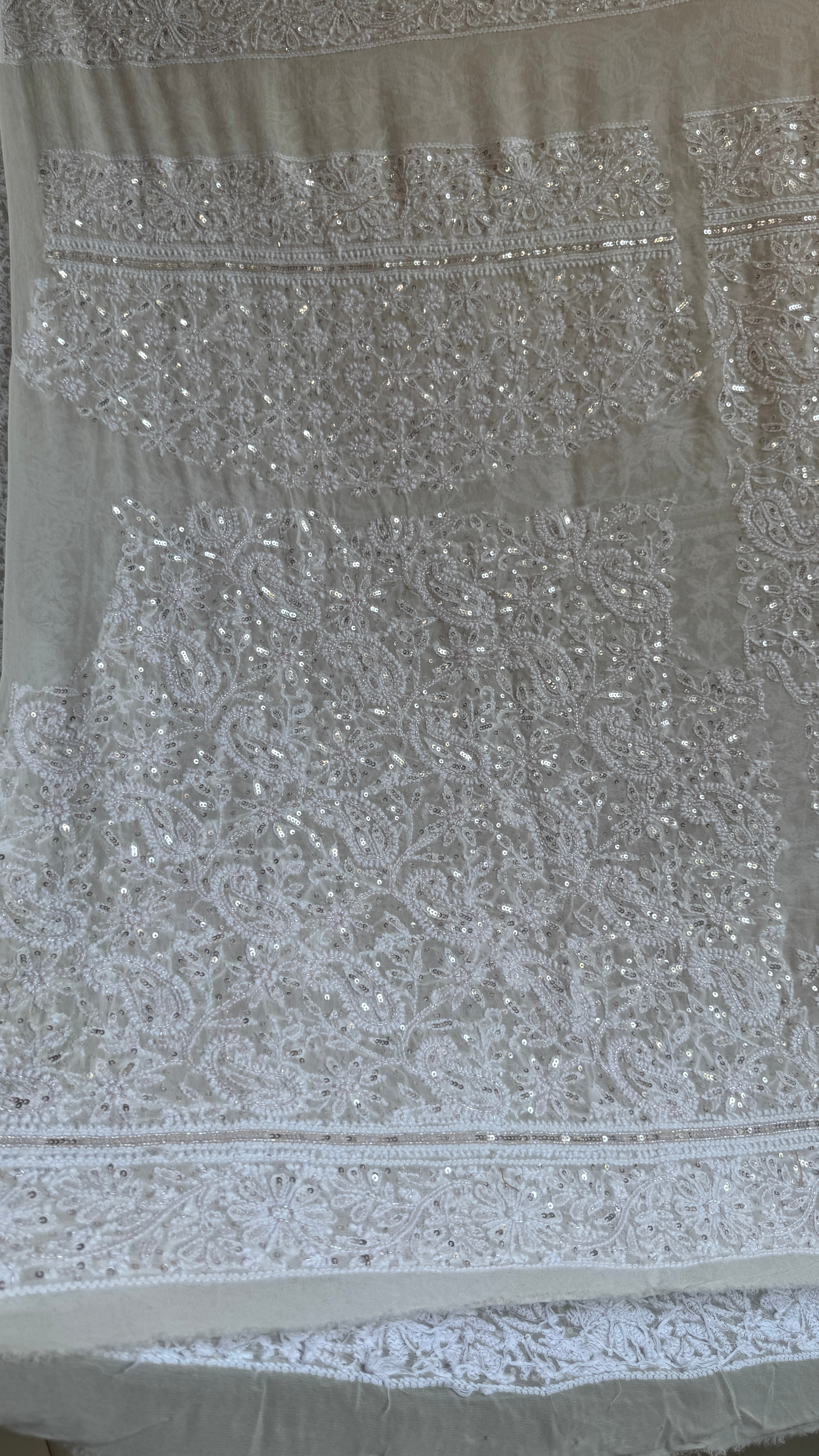 ROOH Bridal Pure Georgette Chikankari Lehenga with Sequins & cutdana Handwork