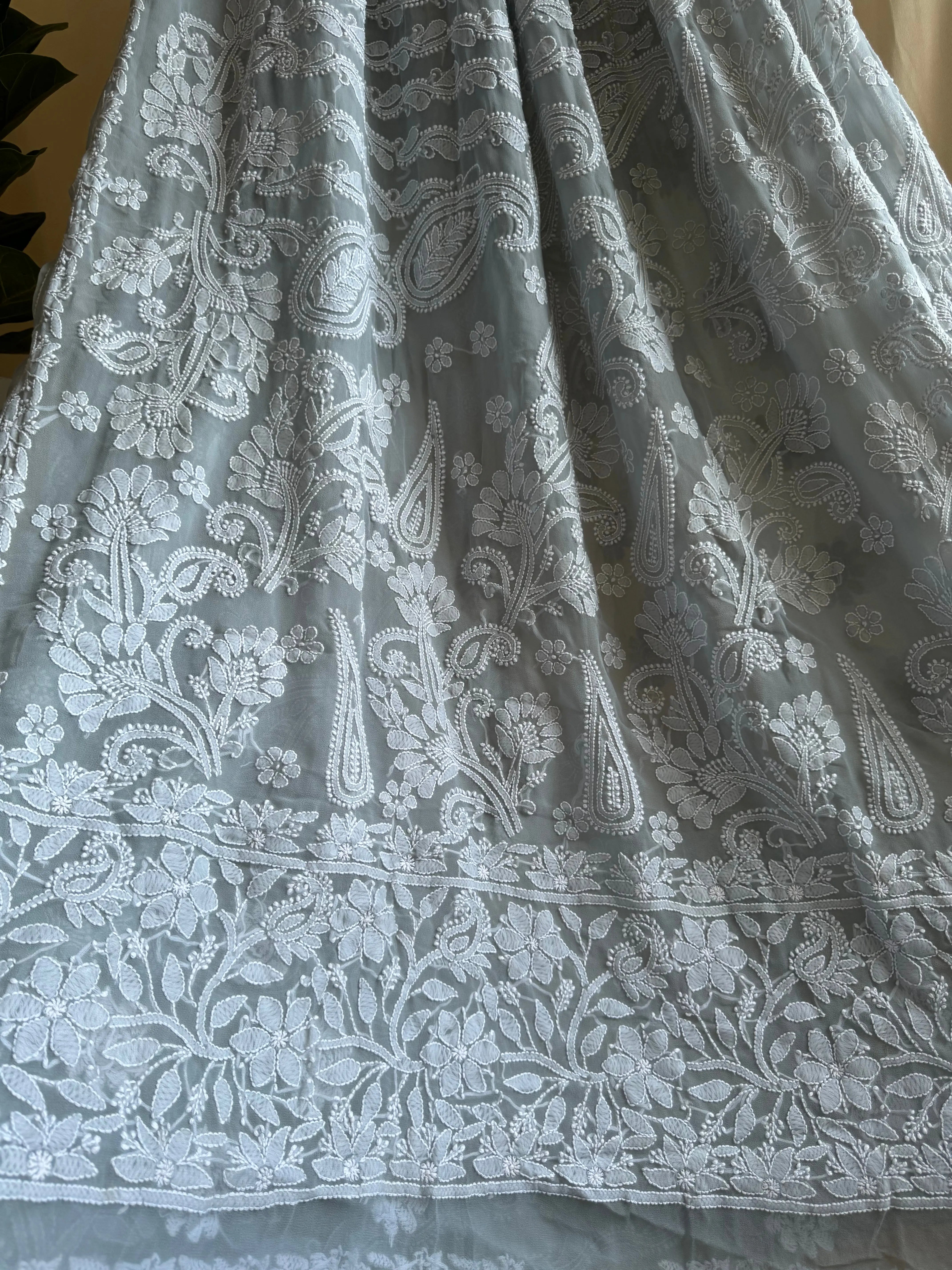 Georgette Chikankari saree in Grey ARIAA CHIKANKARI