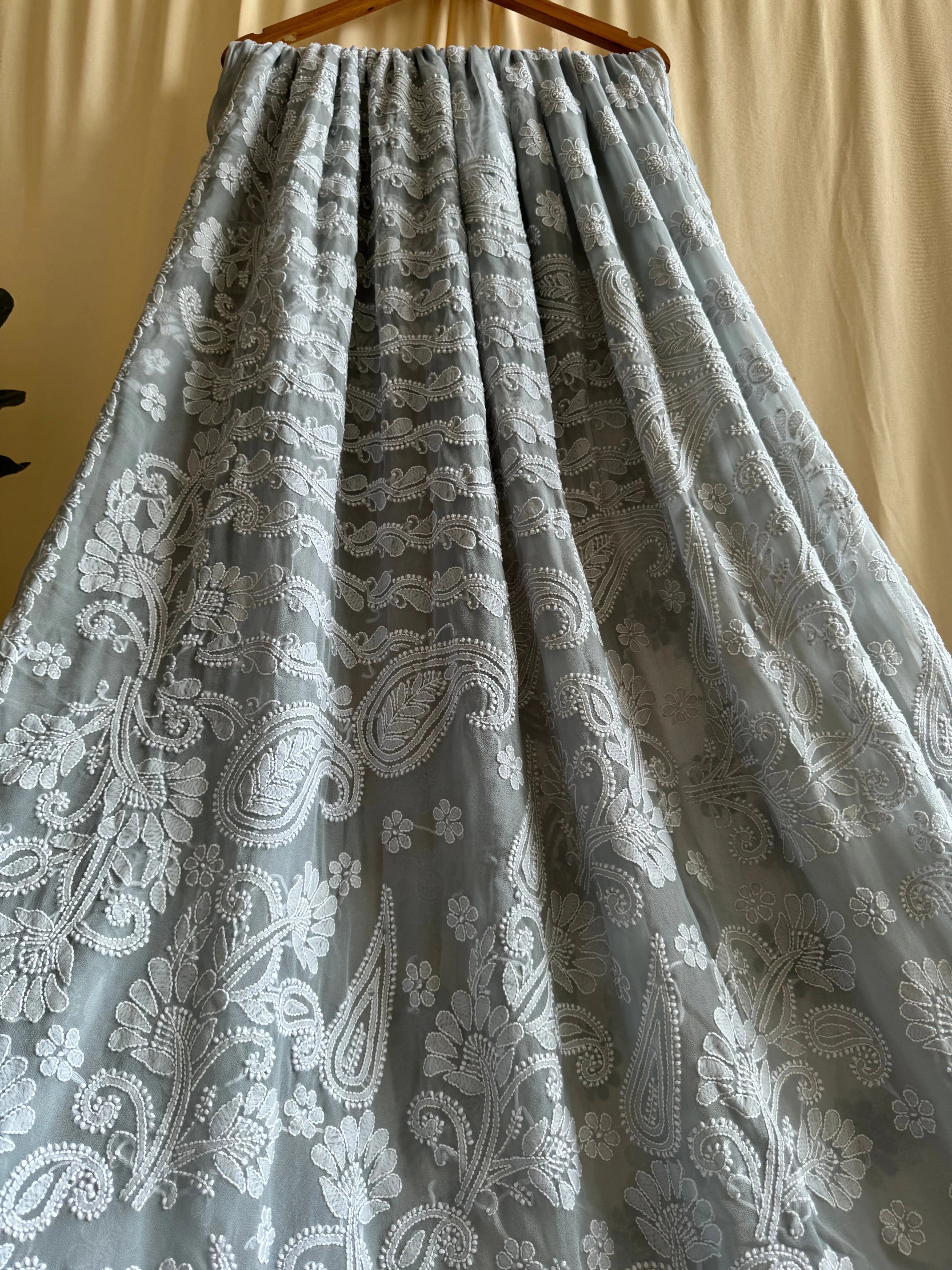 Georgette Chikankari saree in Grey ARIAA CHIKANKARI