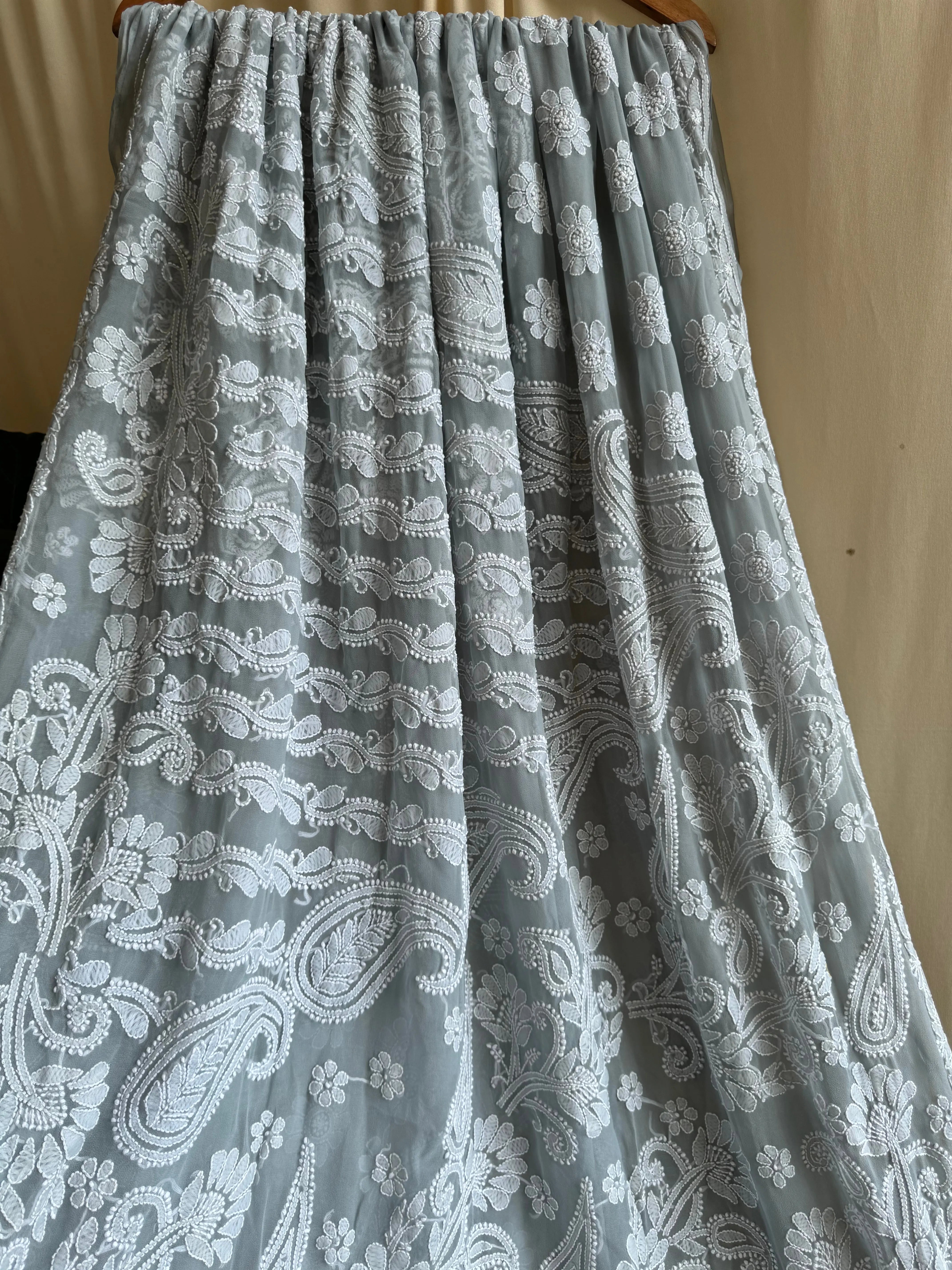 Georgette Chikankari saree in Grey ARIAA CHIKANKARI