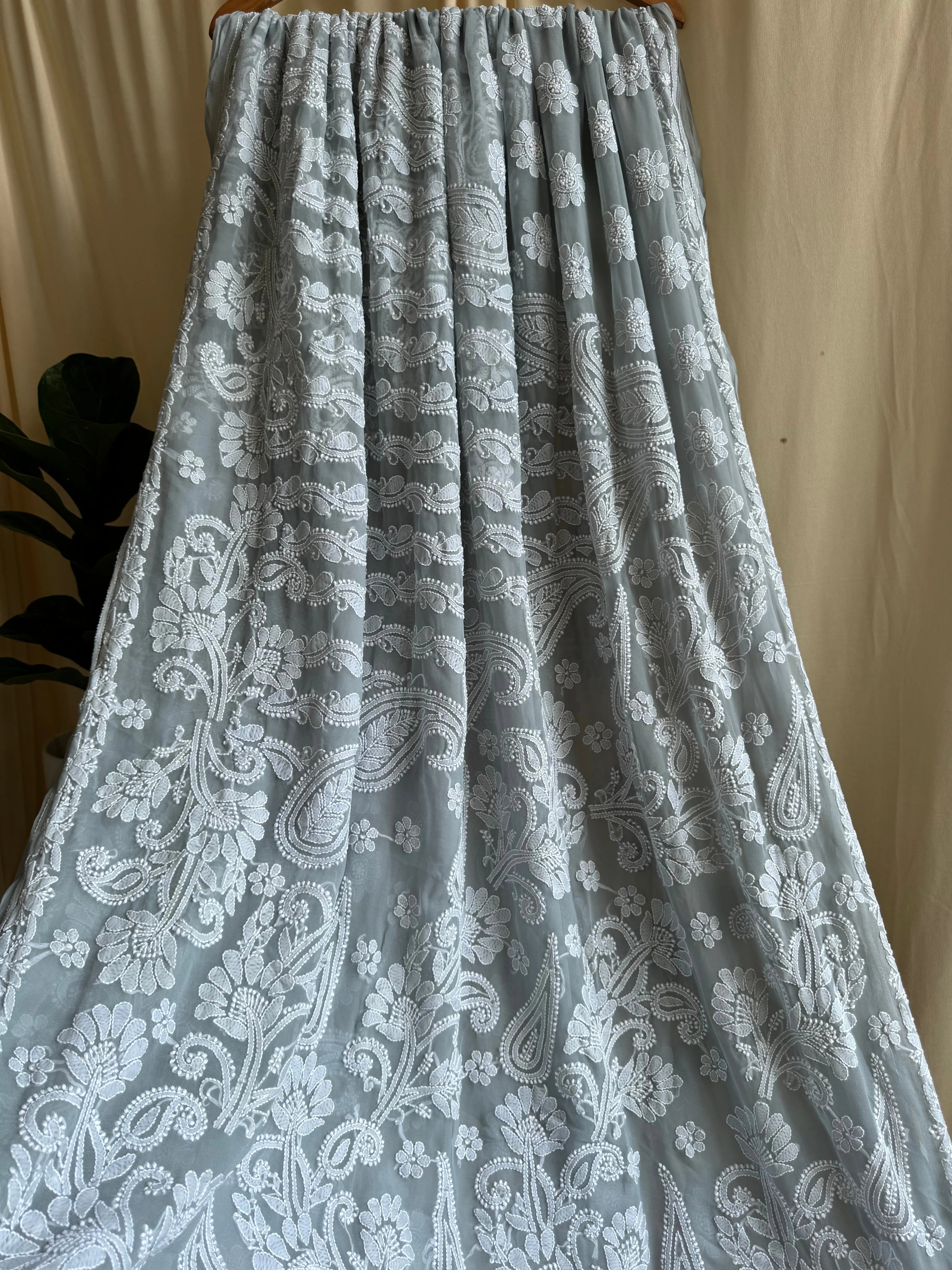 Georgette Chikankari saree in Grey ARIAA CHIKANKARI