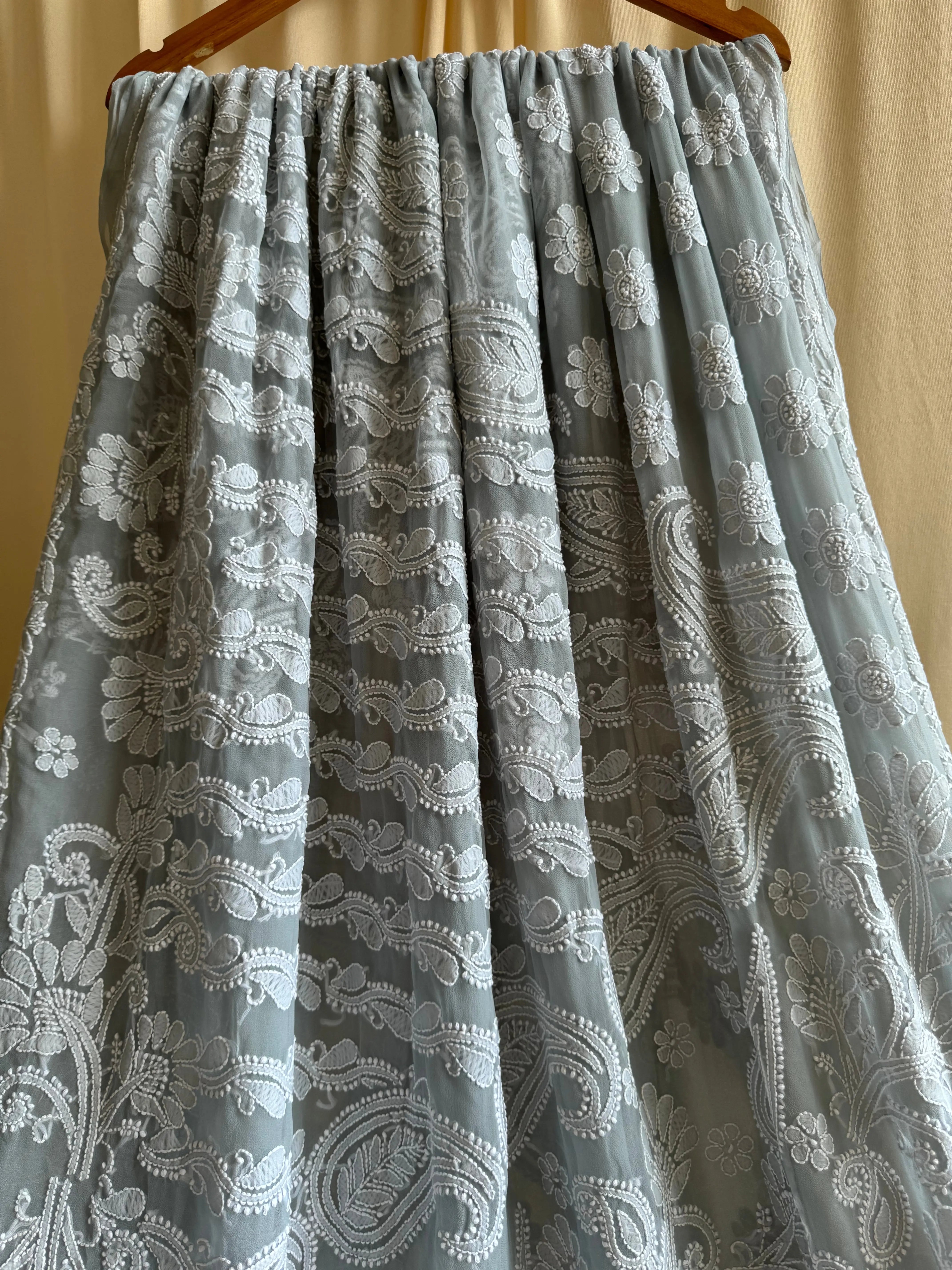 Georgette Chikankari saree in Grey ARIAA CHIKANKARI
