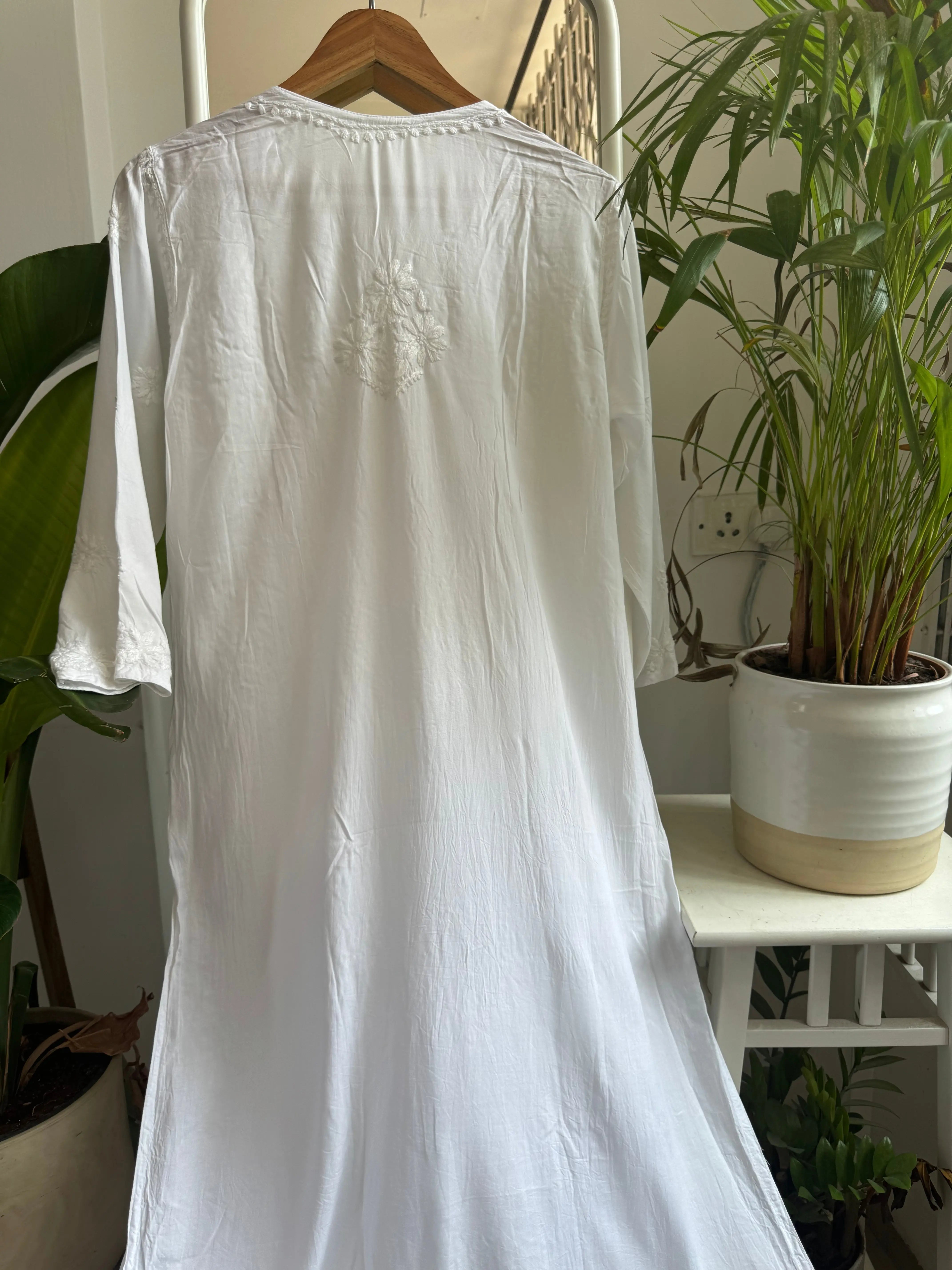 Modal Cotton Kurti Plazzo Set - White ARIAA CHIKANKARI