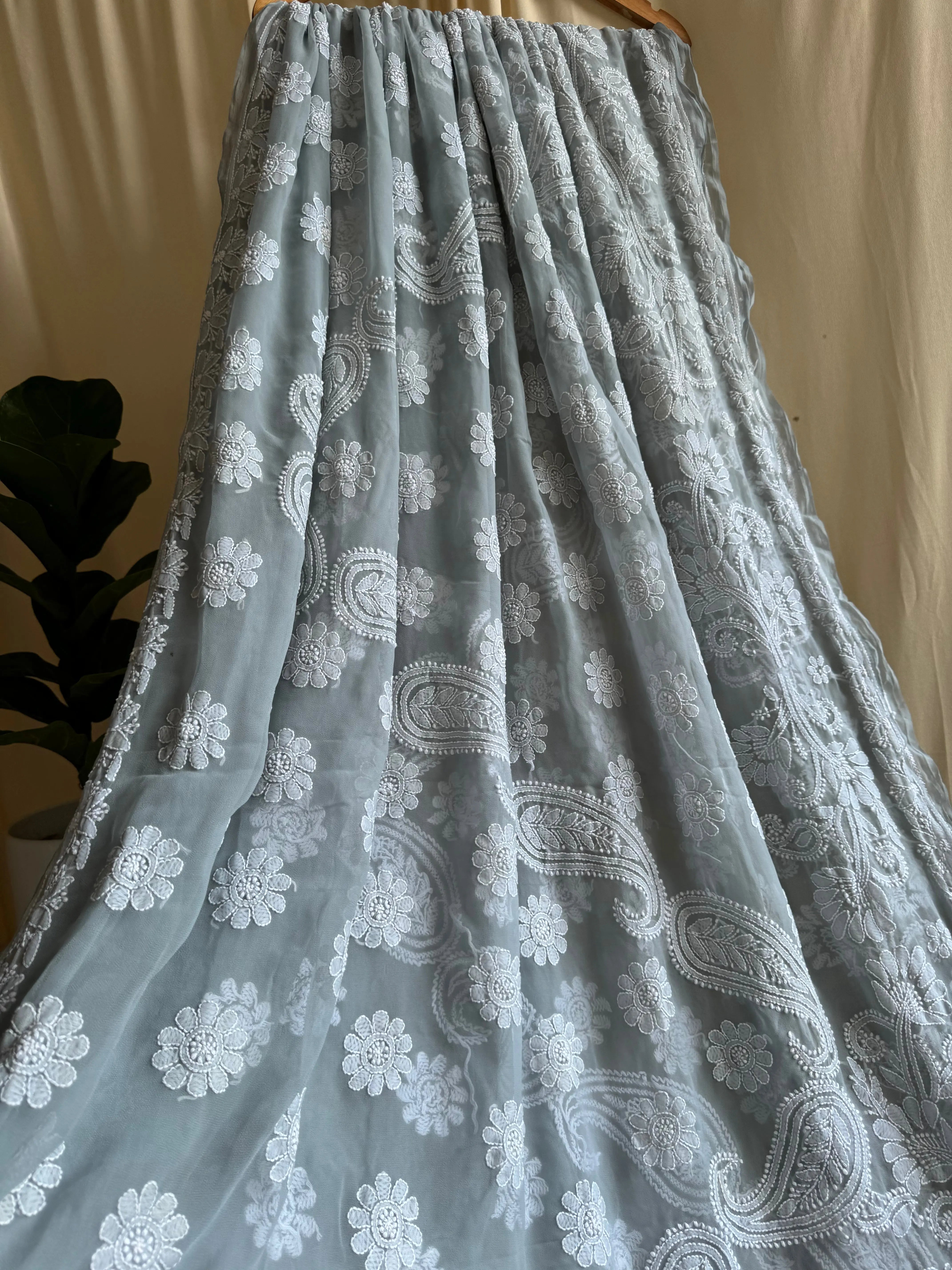 Georgette Chikankari saree in Grey ARIAA CHIKANKARI
