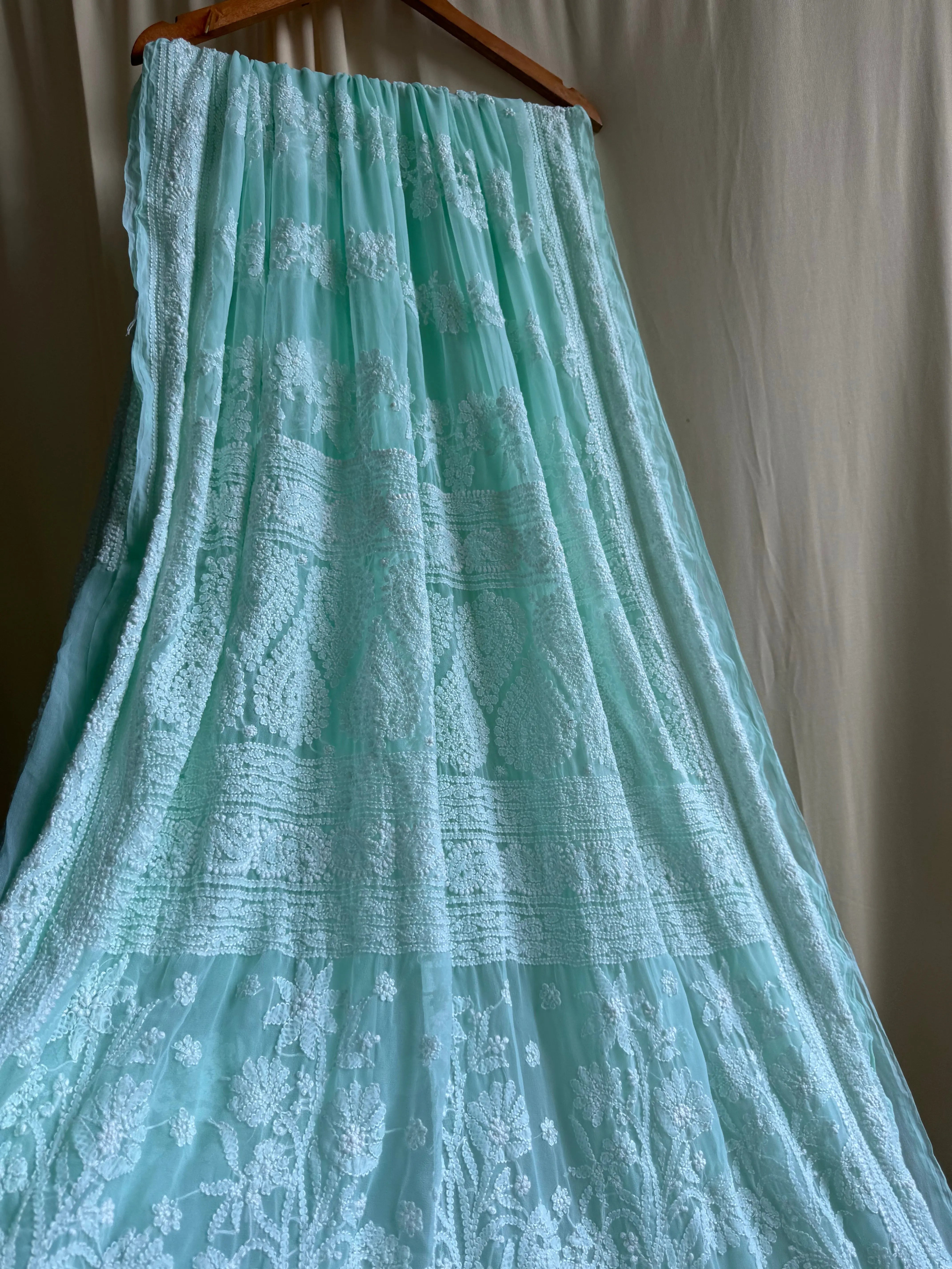 Georgette Chikankari saree in Sea Green ARIAA CHIKANKARI