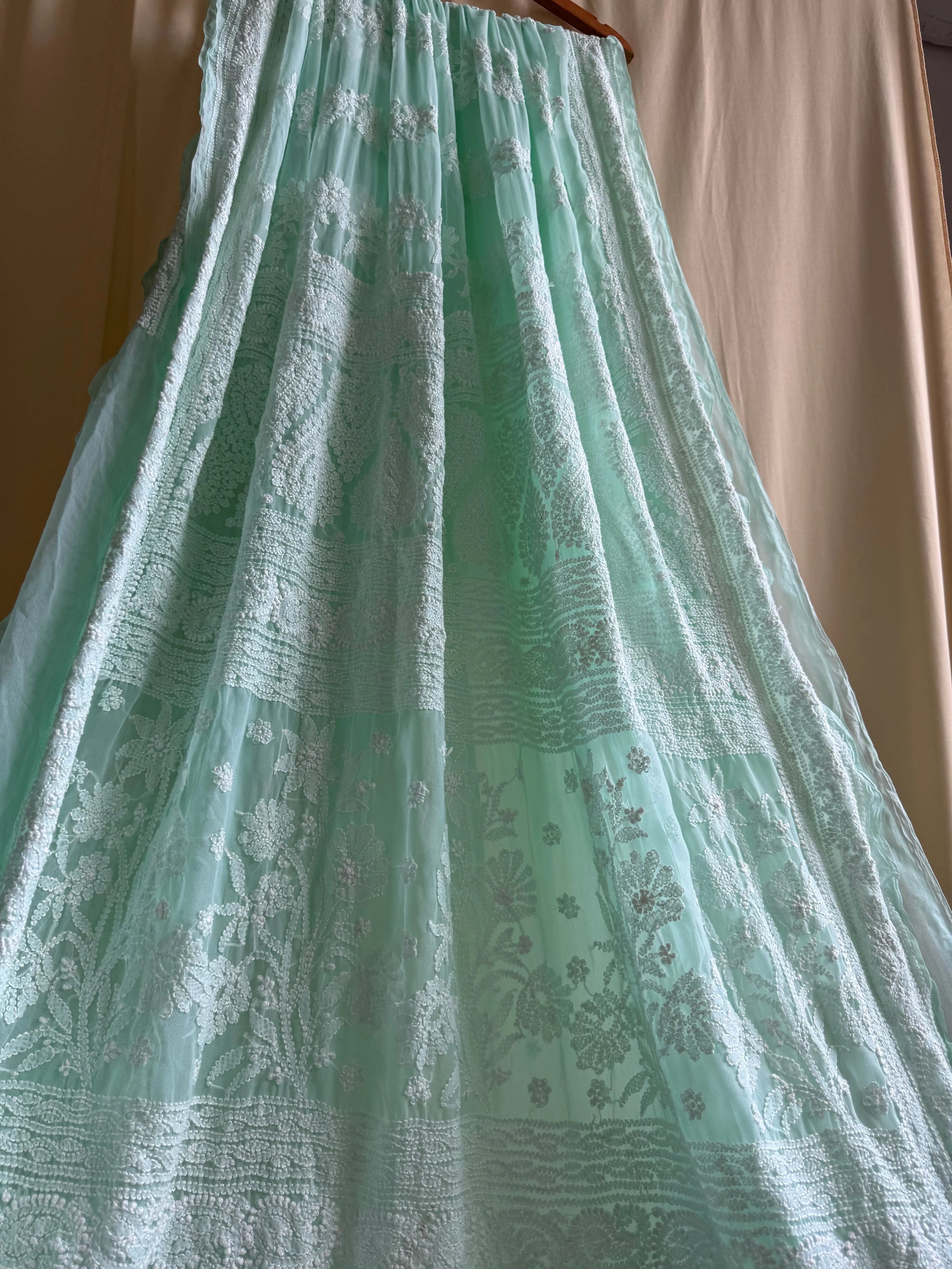 Georgette Chikankari saree in Sea Green ARIAA CHIKANKARI