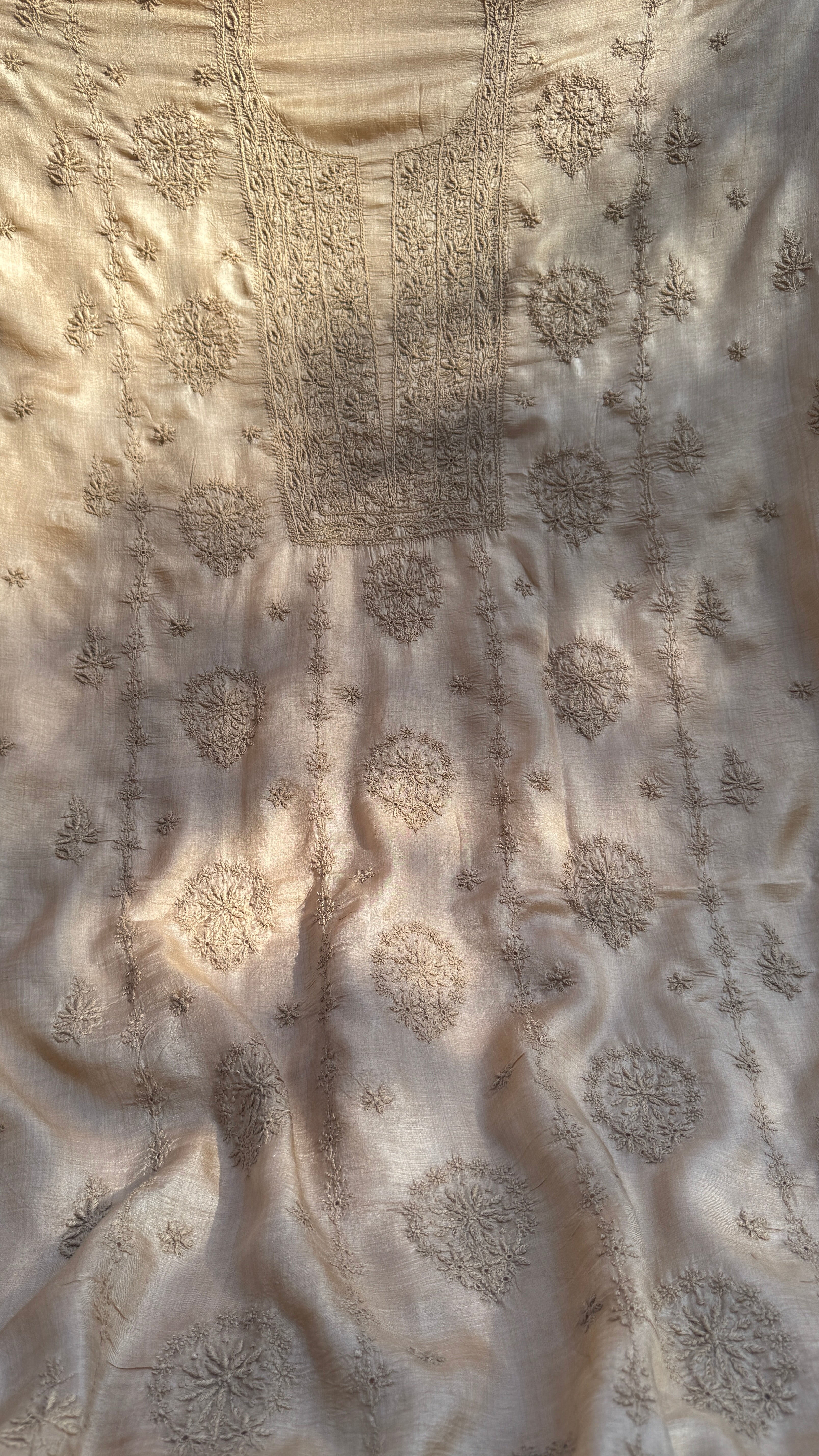 Pure Tussar Silk Chikankari Length with Dupatta - Dune Beige