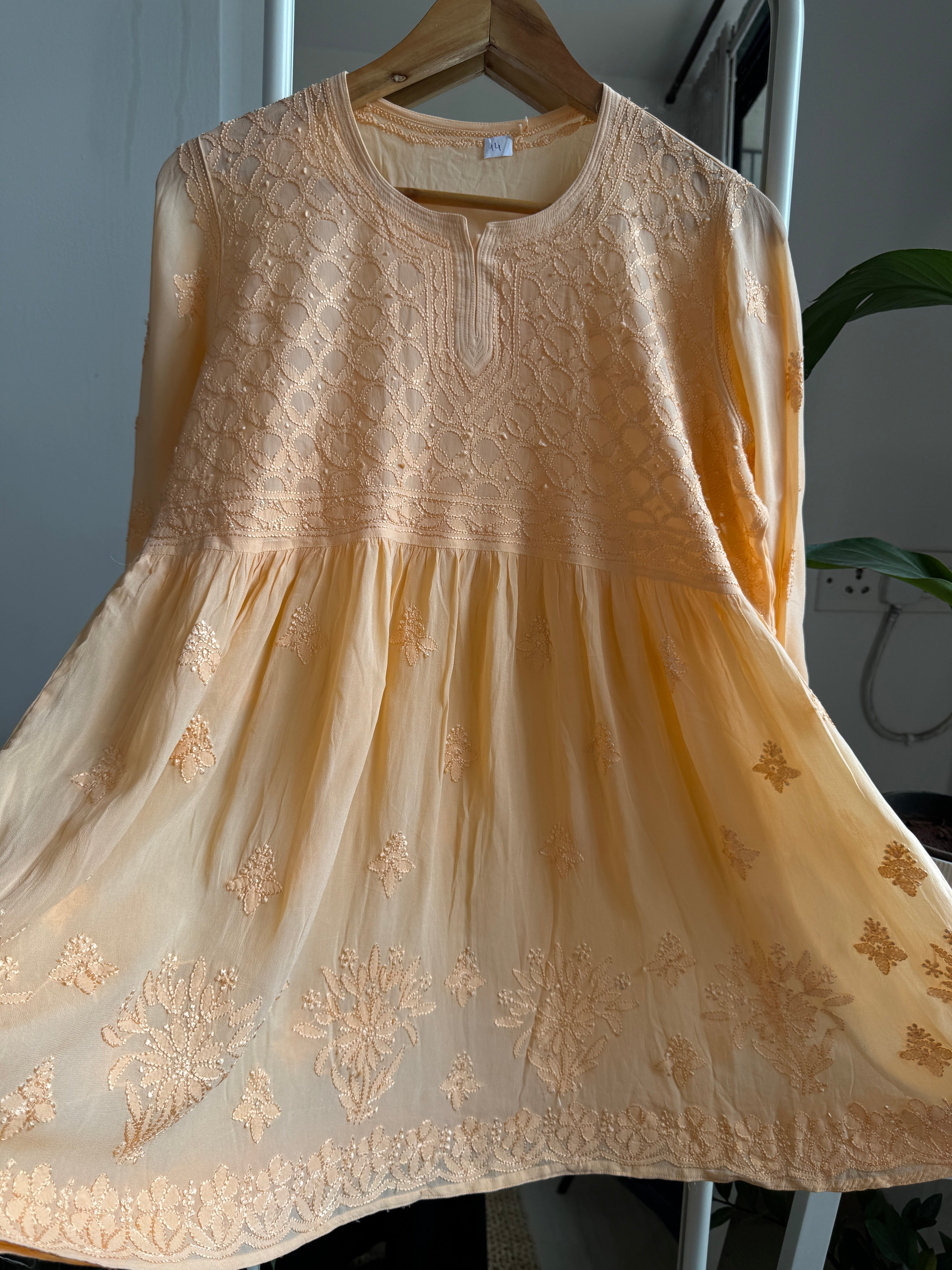 Chikankari Viscose Georgette Peplum short Top in Peach ARIAA CHIKANKARI