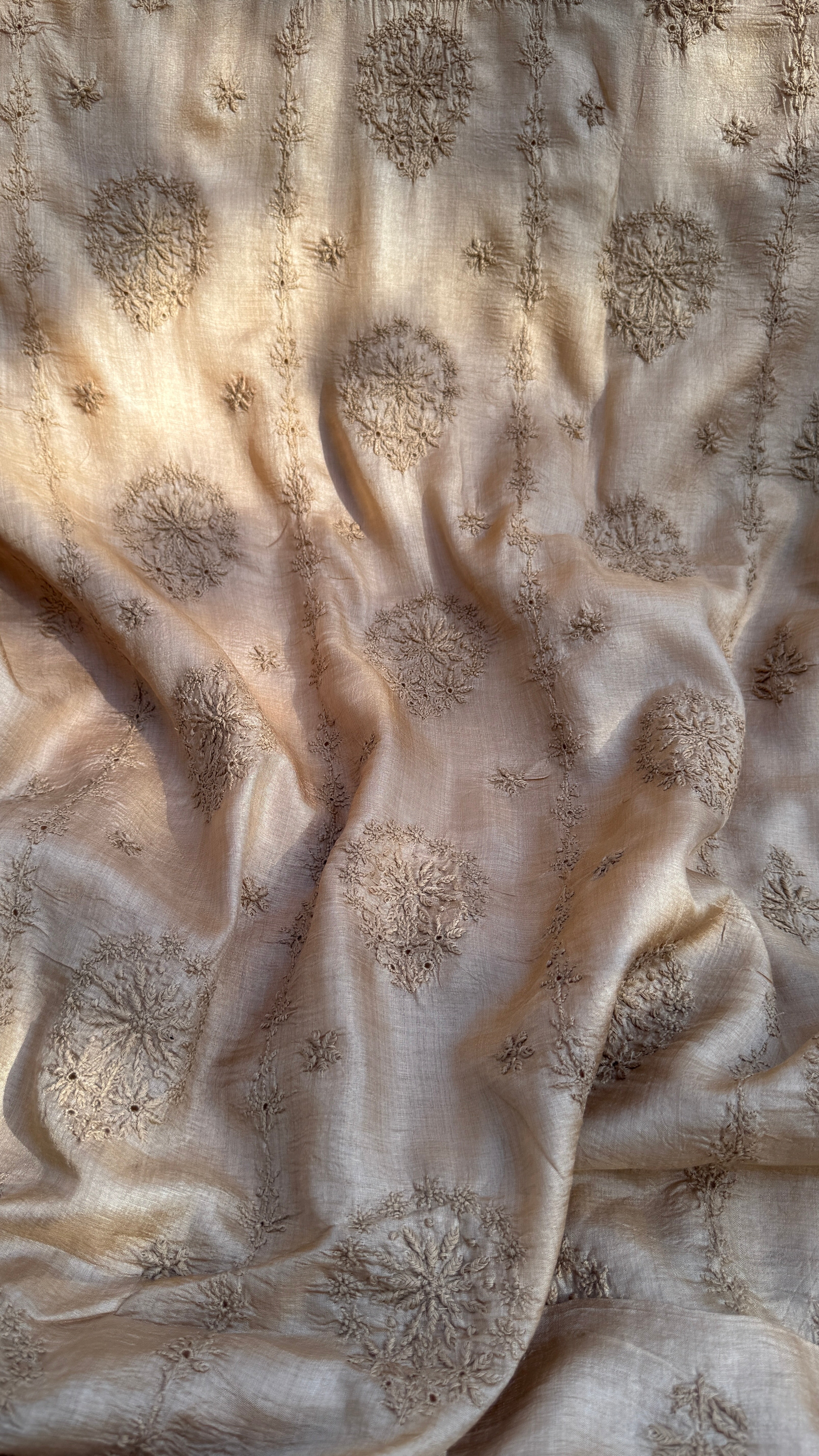 Pure Tussar Silk Chikankari Length with Dupatta - Dune Beige