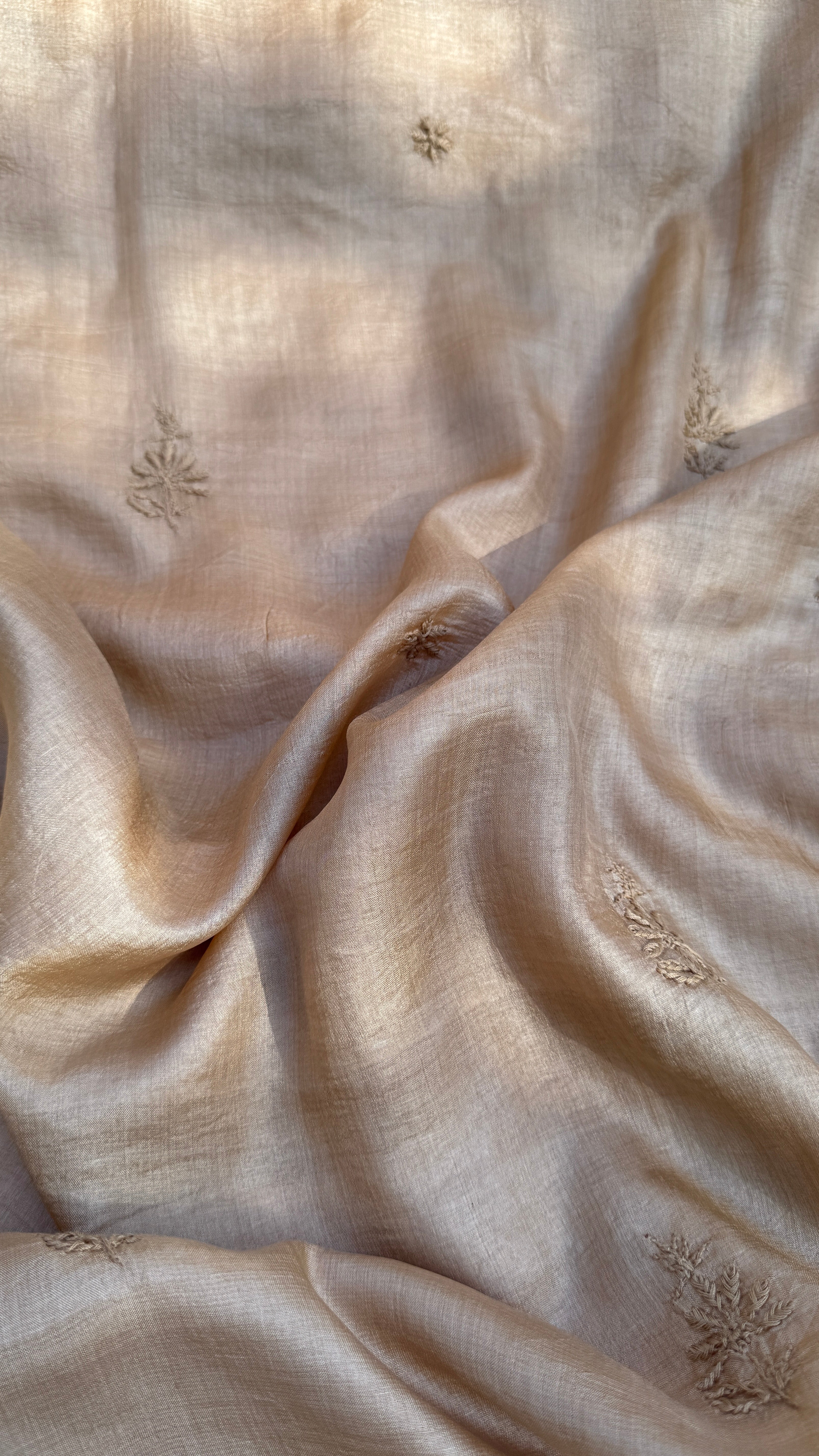 Pure Tussar Silk Chikankari Length with Dupatta - Dune Beige