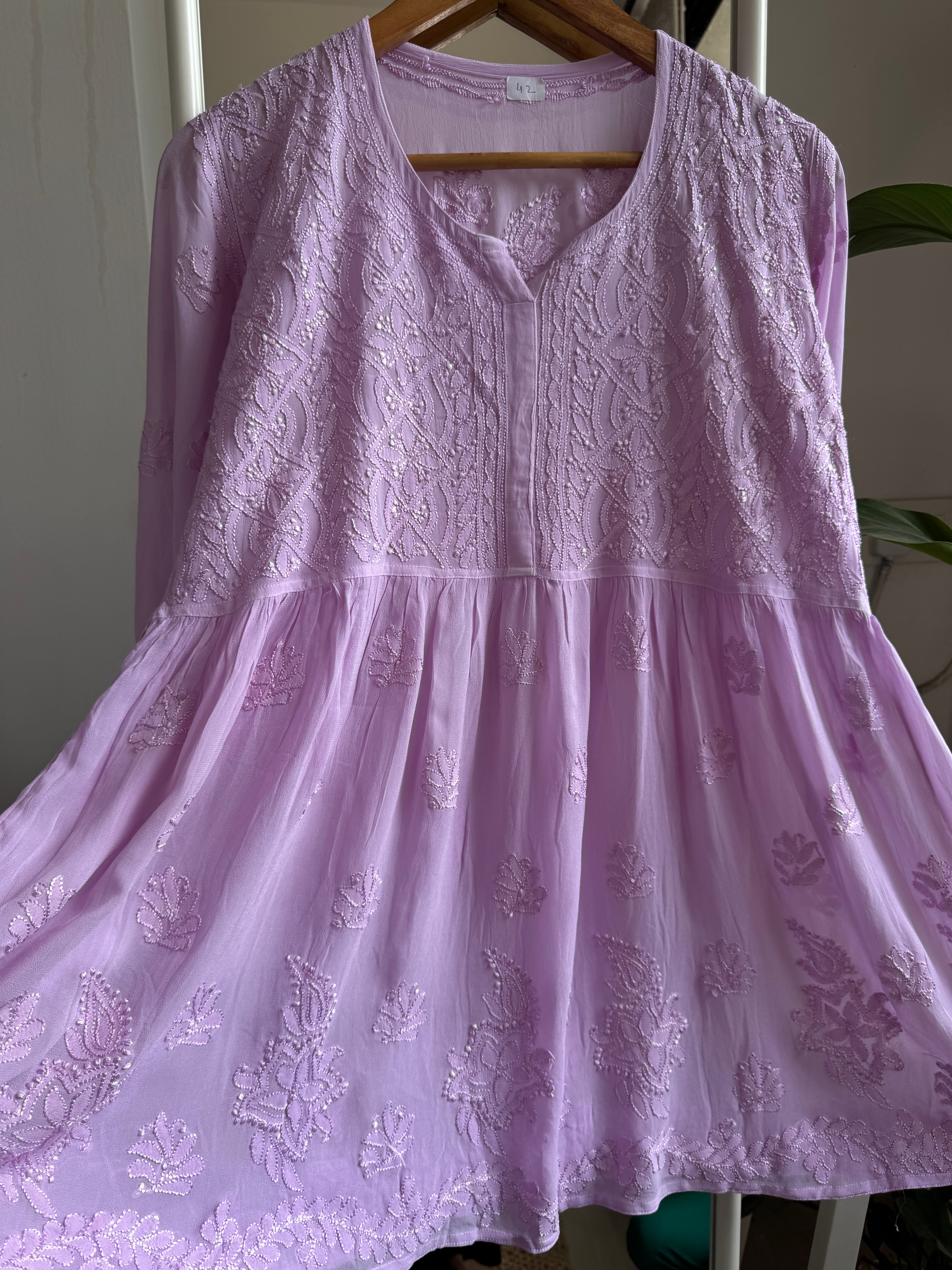 Chikankari Viscose Georgette Peplum short Top in Lilac ARIAA CHIKANKARI