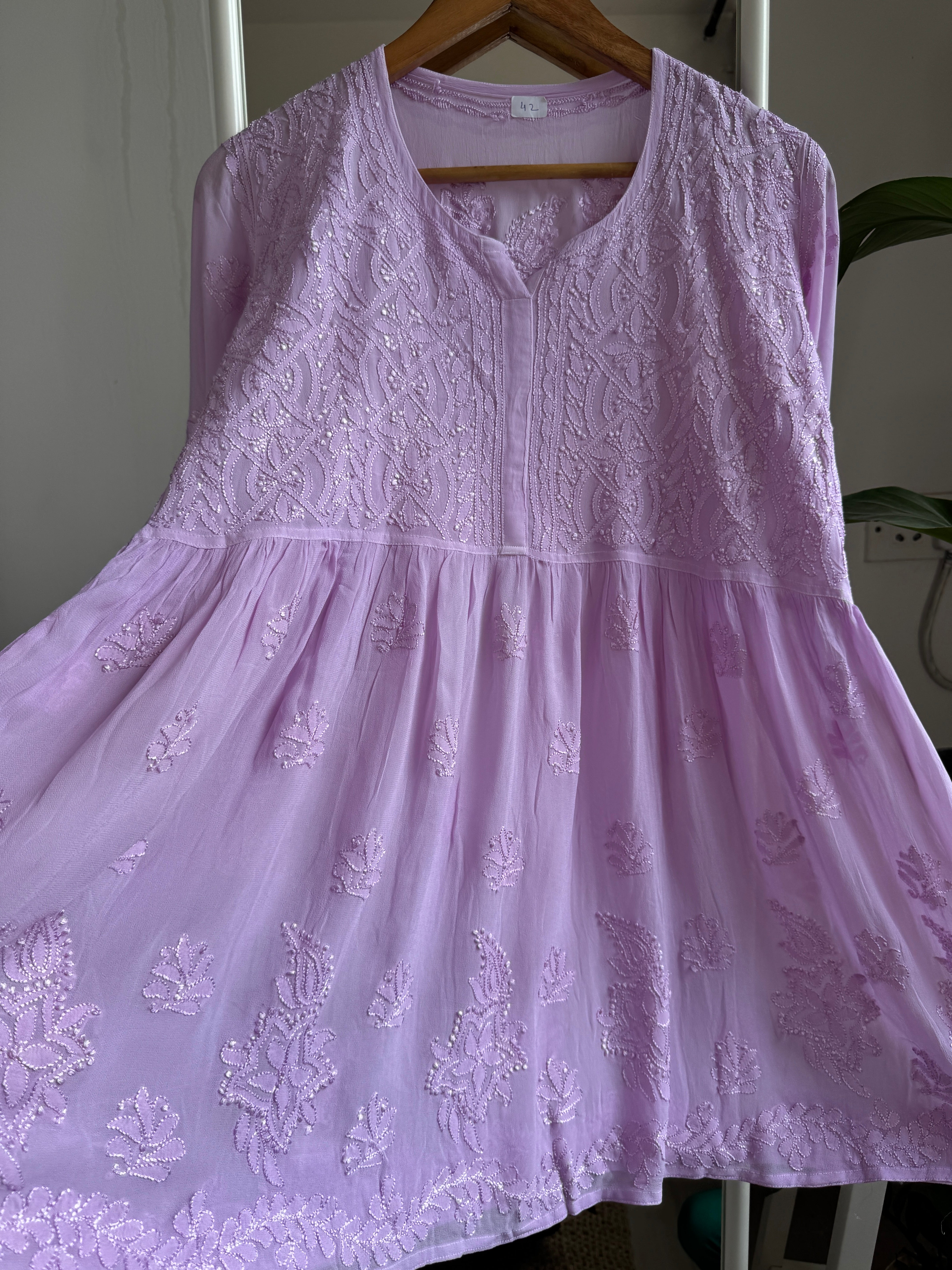 Chikankari Viscose Georgette Peplum short Top in Lilac ARIAA CHIKANKARI